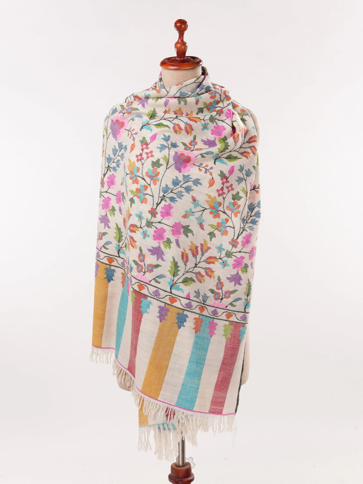 Lightweight Natural White Handwoven Kani Cashmere Scarf