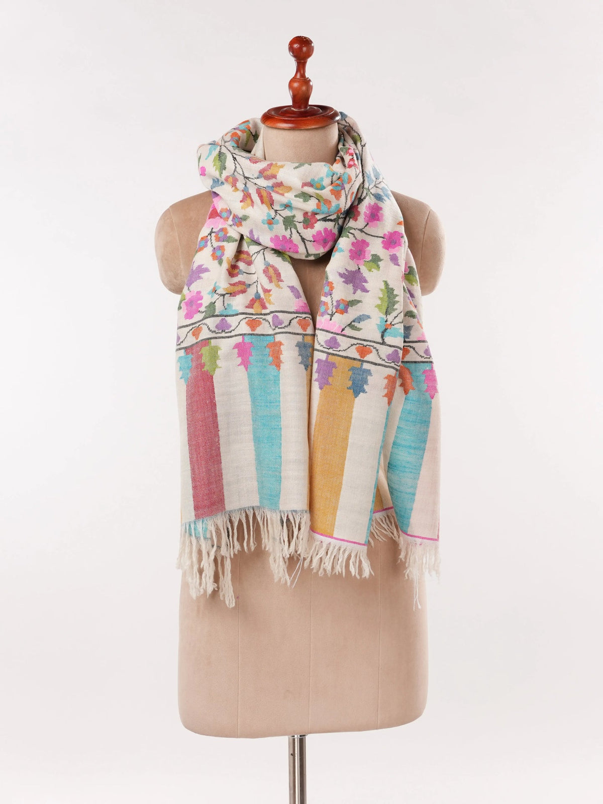 Lightweight Natural White Handwoven Kani Cashmere Scarf
