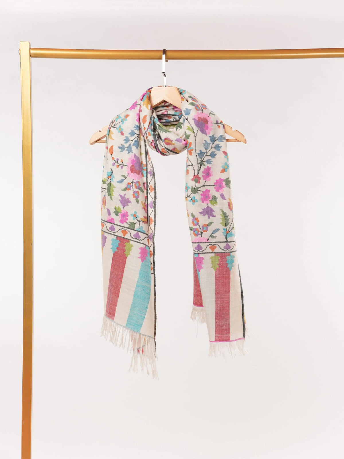 Lightweight Natural White Handwoven Kani Cashmere Scarf