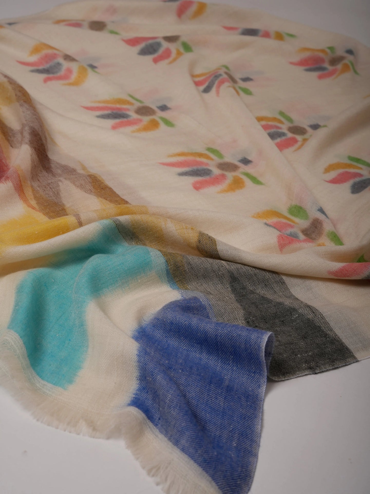 Handwoven Ikat Pashmina Shawl with Floral Motifs Shahkaar
