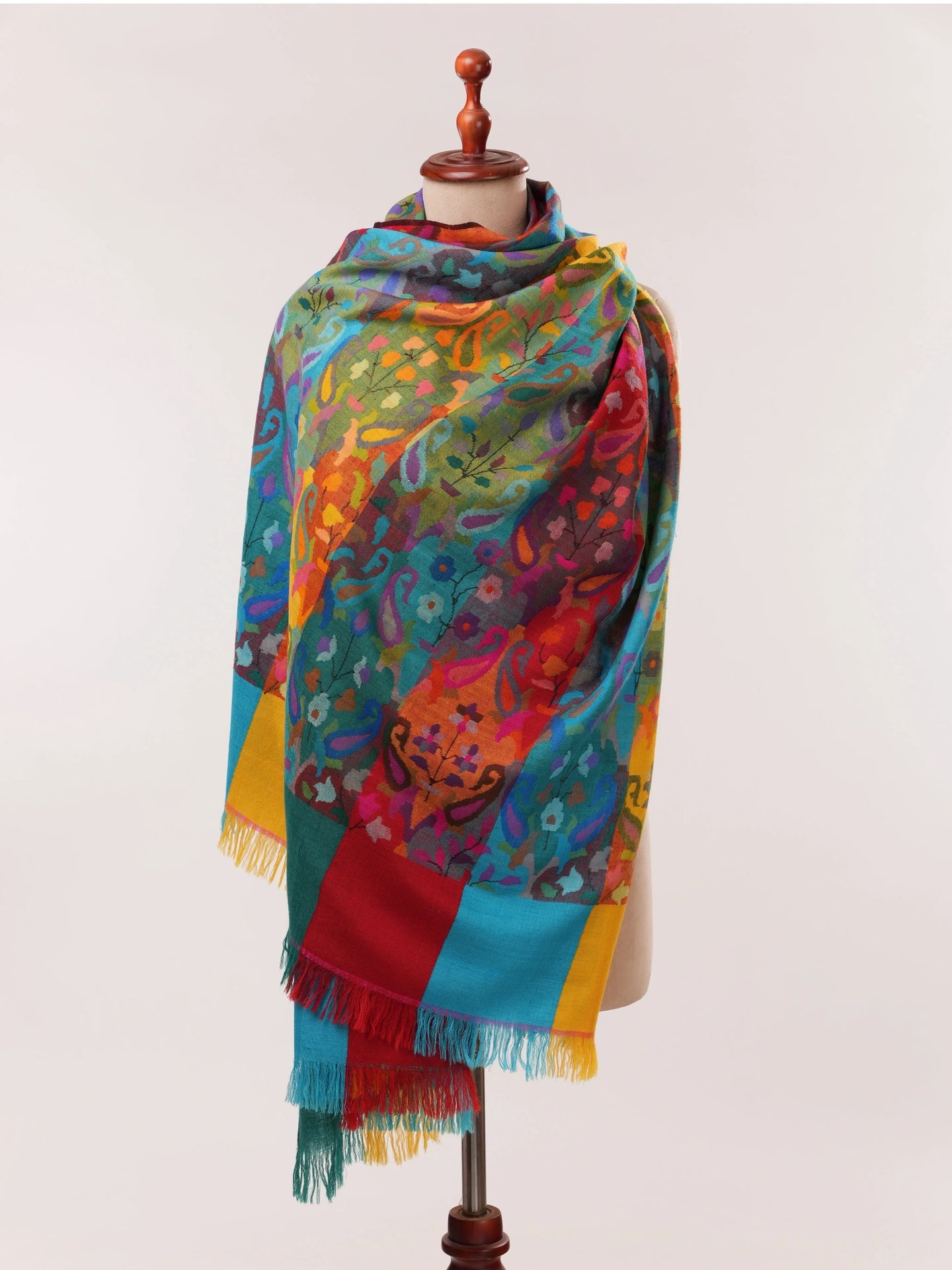 Handwoven Multicolor Pure Pashmina Kani Shawl Shahkaar.com