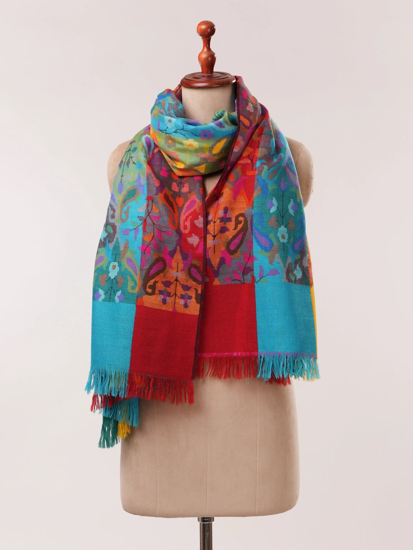 Handwoven Multicolor Pure Pashmina Kani Shawl Shahkaar.com