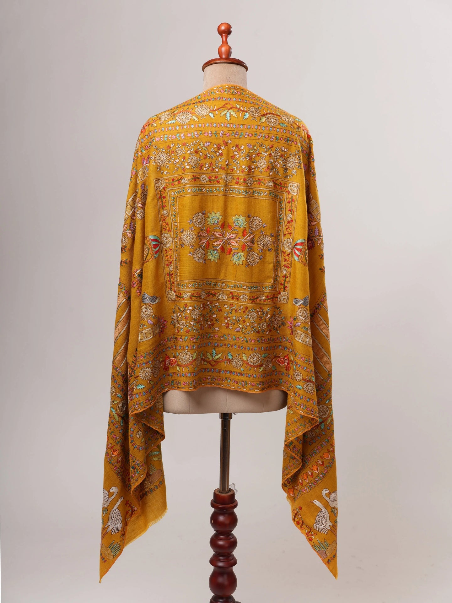 Hand Embroidered Cashmere Scarf – Art Silk and Zari Detailing Shahkaar