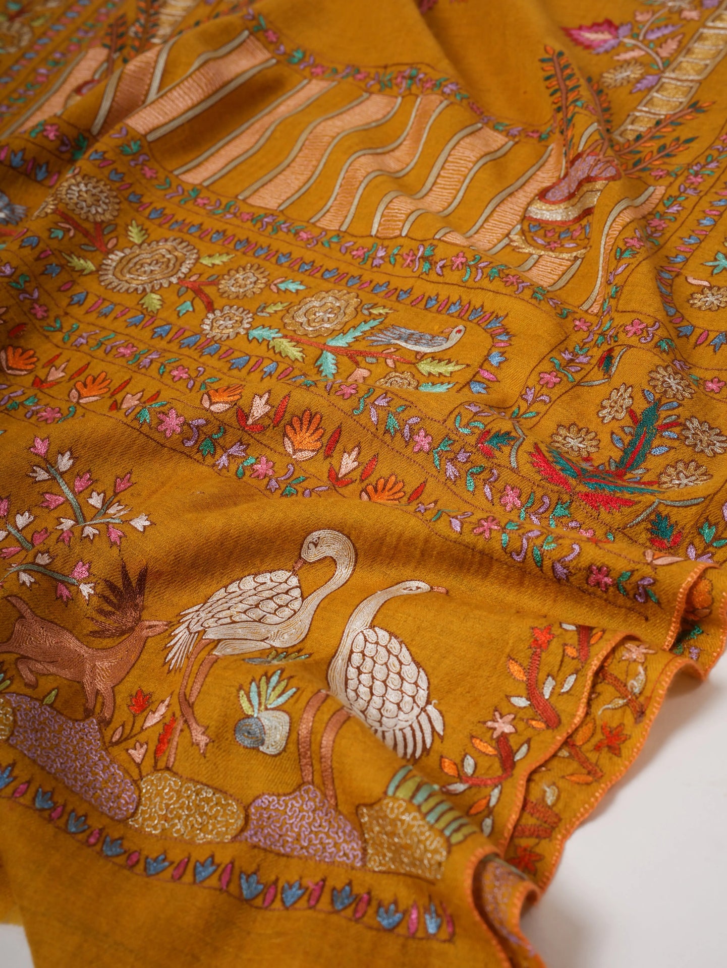 Hand Embroidered Cashmere Scarf – Art Silk and Zari Detailing Shahkaar