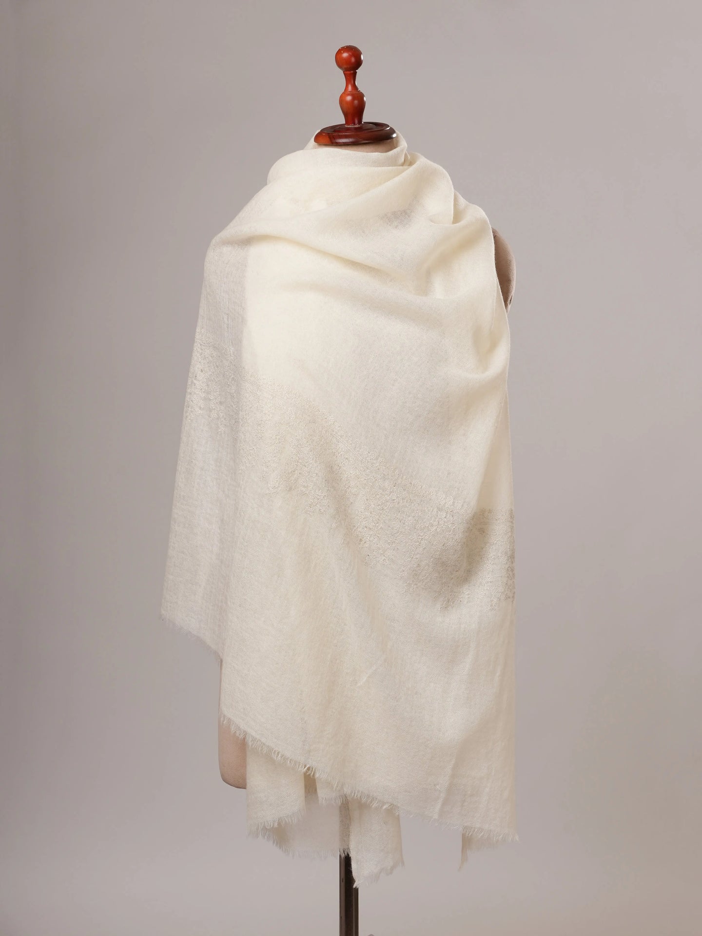 White Sozni Embroidered Boiled Wool Shawl Shahkaar