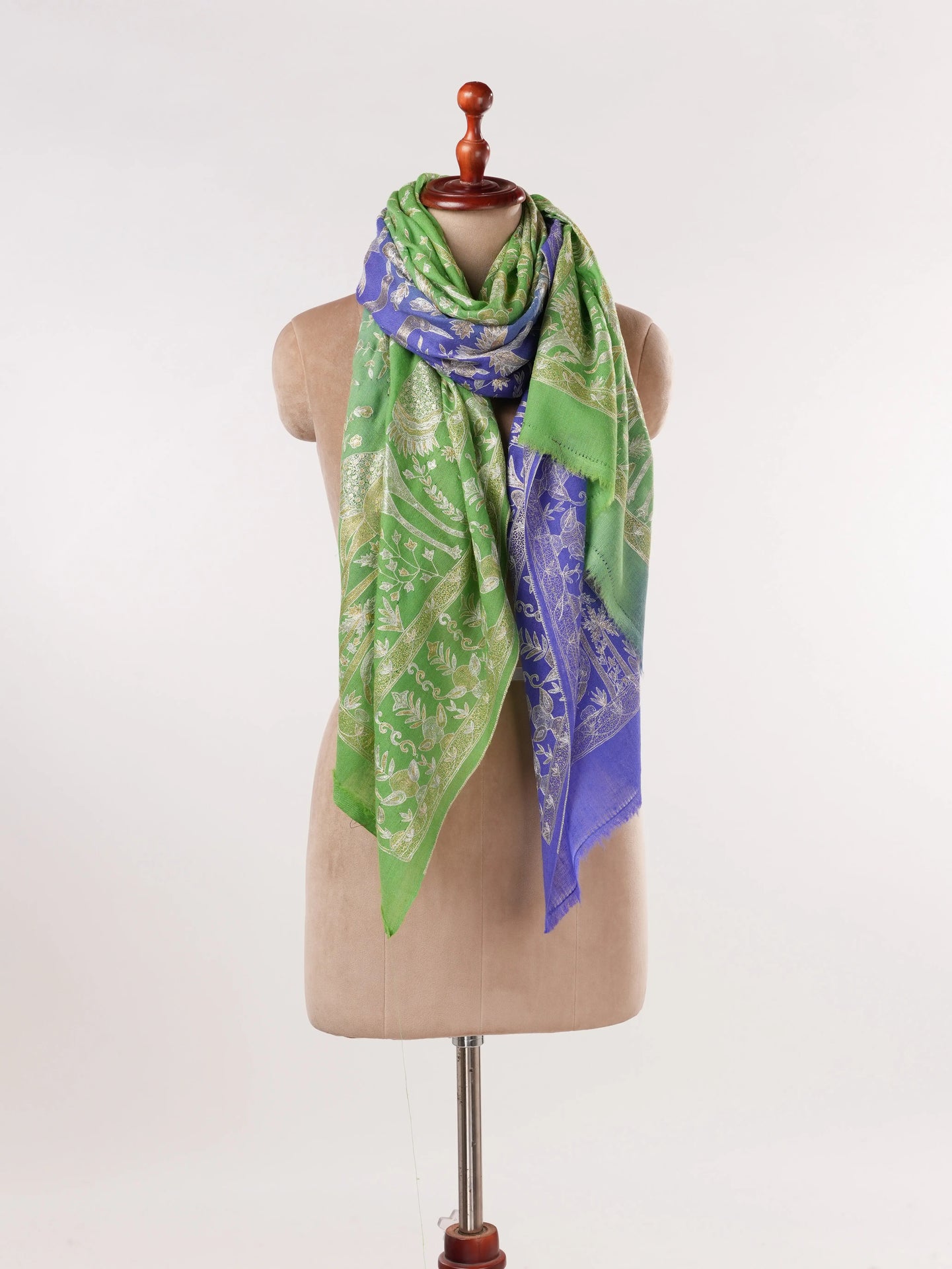 Dual Shade Handwoven Pashmina Shawl with Hand Kalamkari Embroidery Shahkaar.com