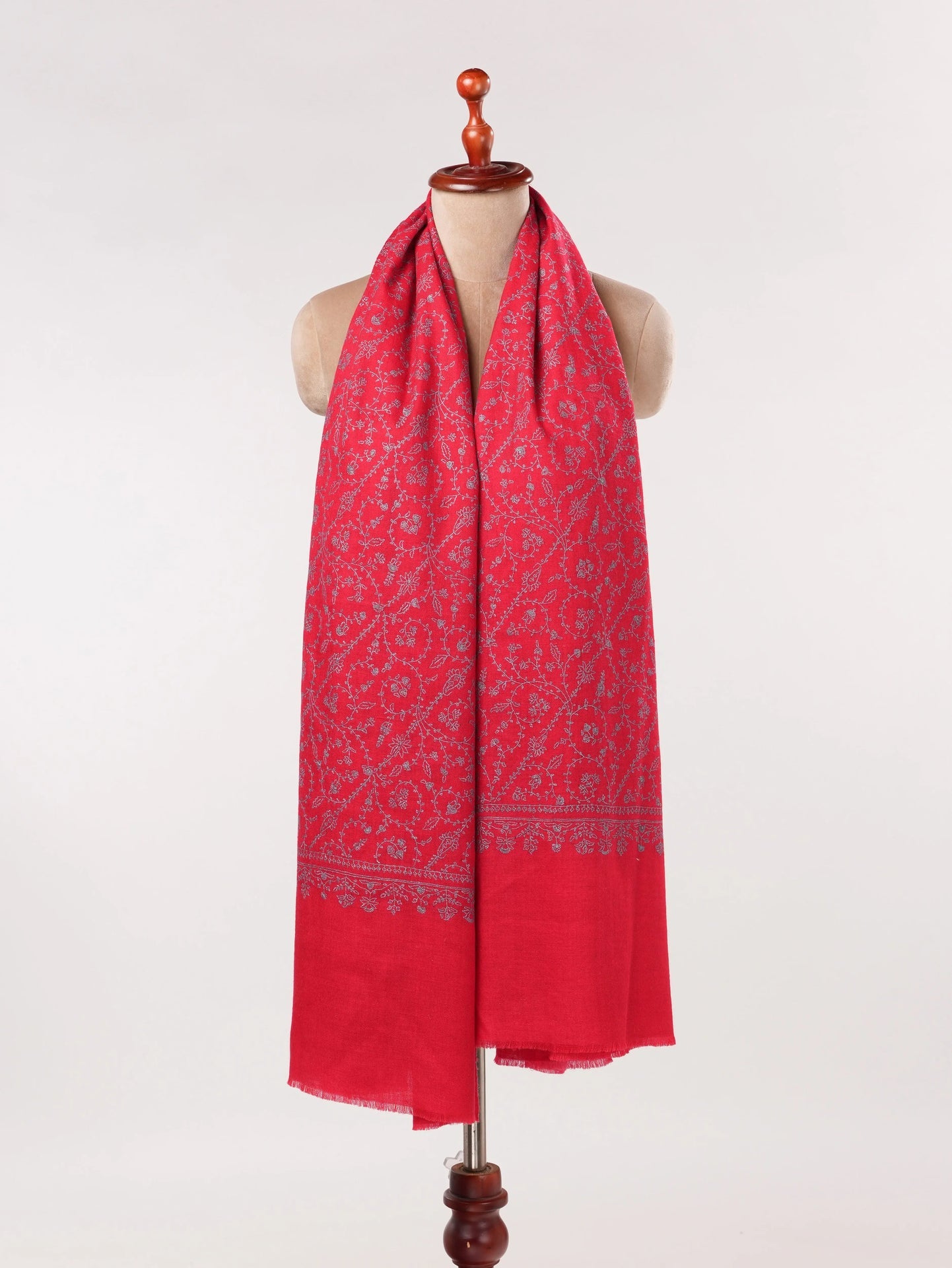 Crimson Red Handwoven Pashmina Jali Embroidered Kashmiri Shawl Shahkaar.com