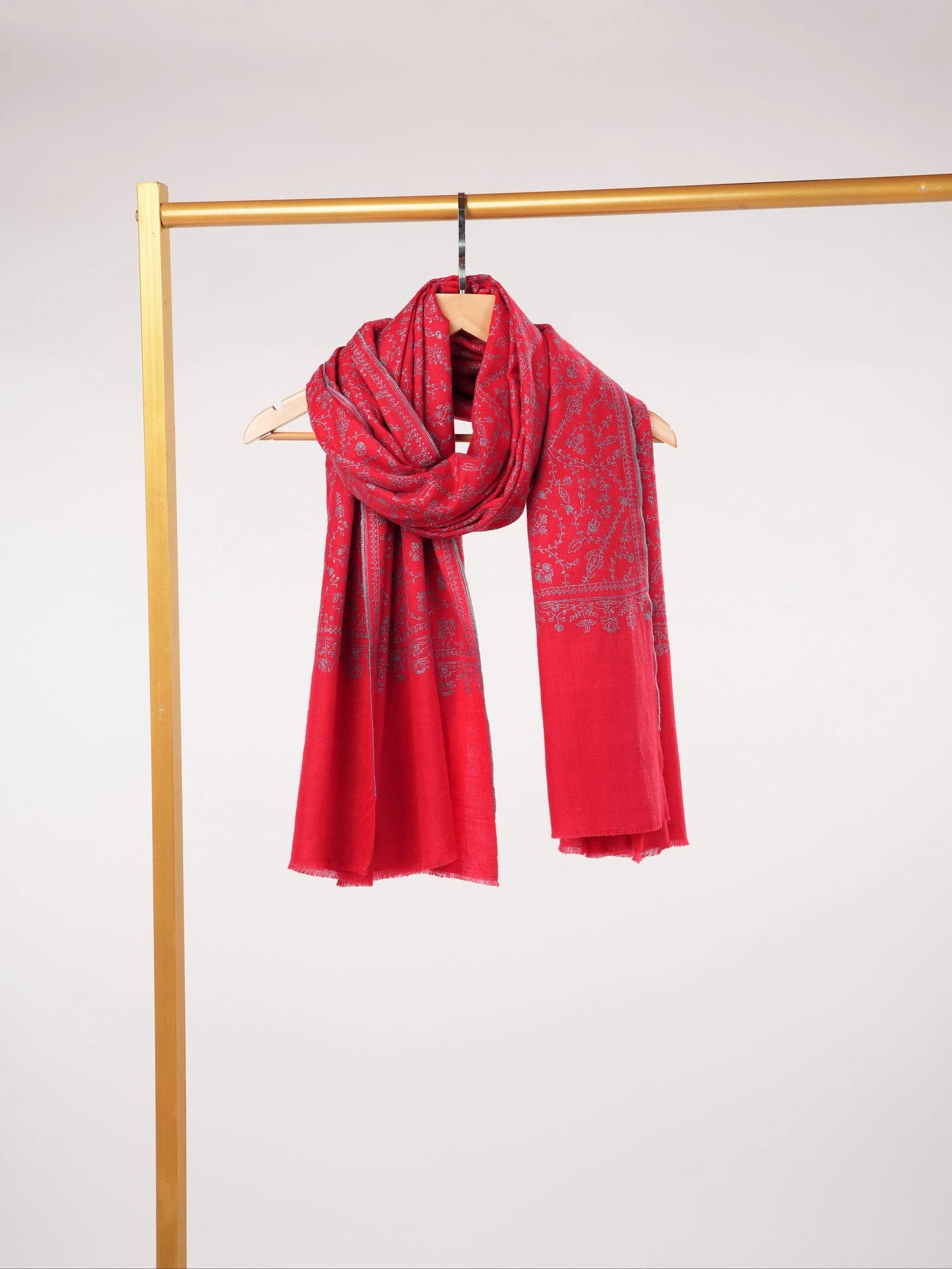 Crimson Red Handwoven Pashmina Jali Embroidered Kashmiri Shawl Shahkaar.com