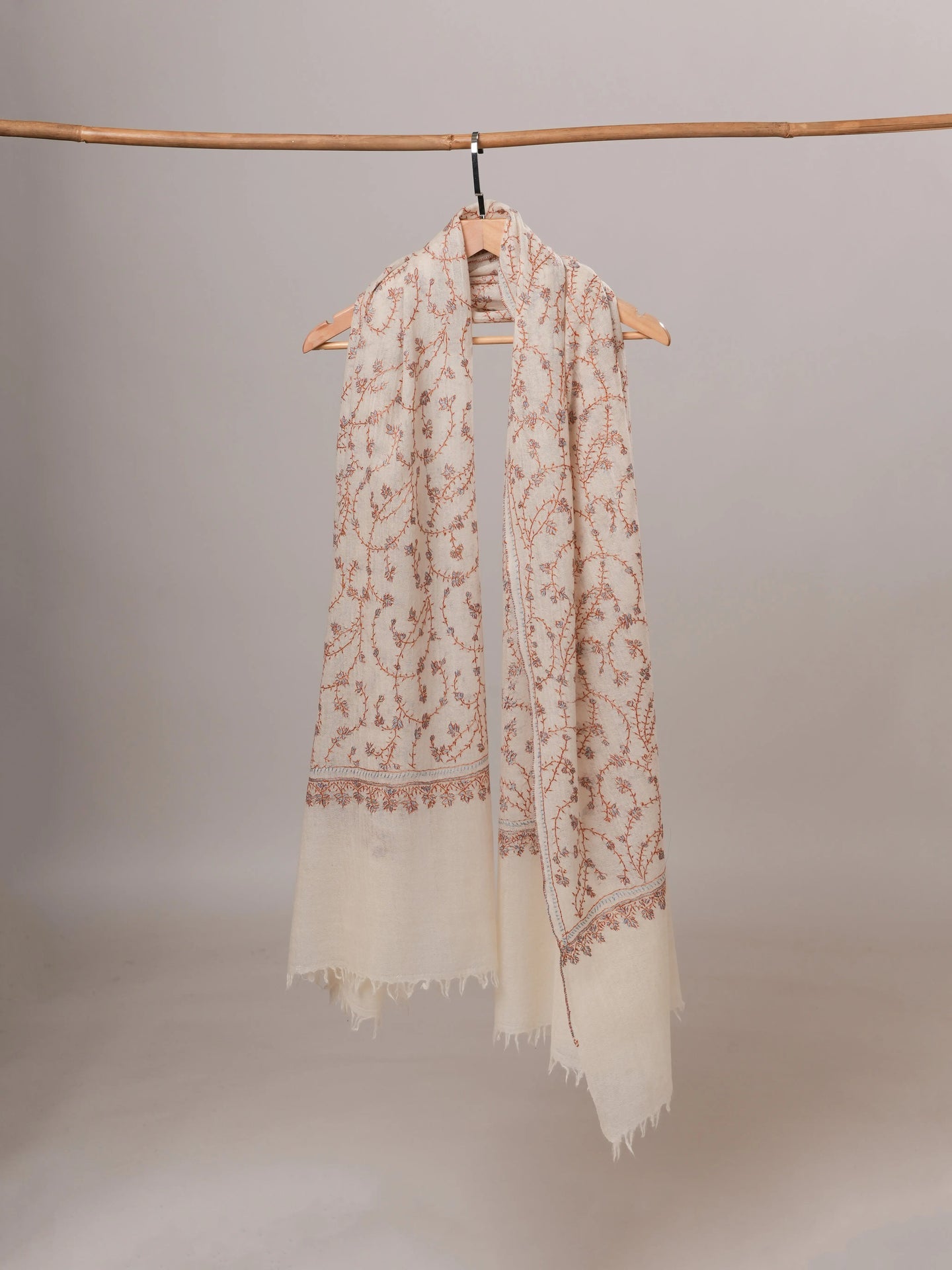 White Boiled Wool Shawl with Jali Hand Embroidery Shahkaar Global
