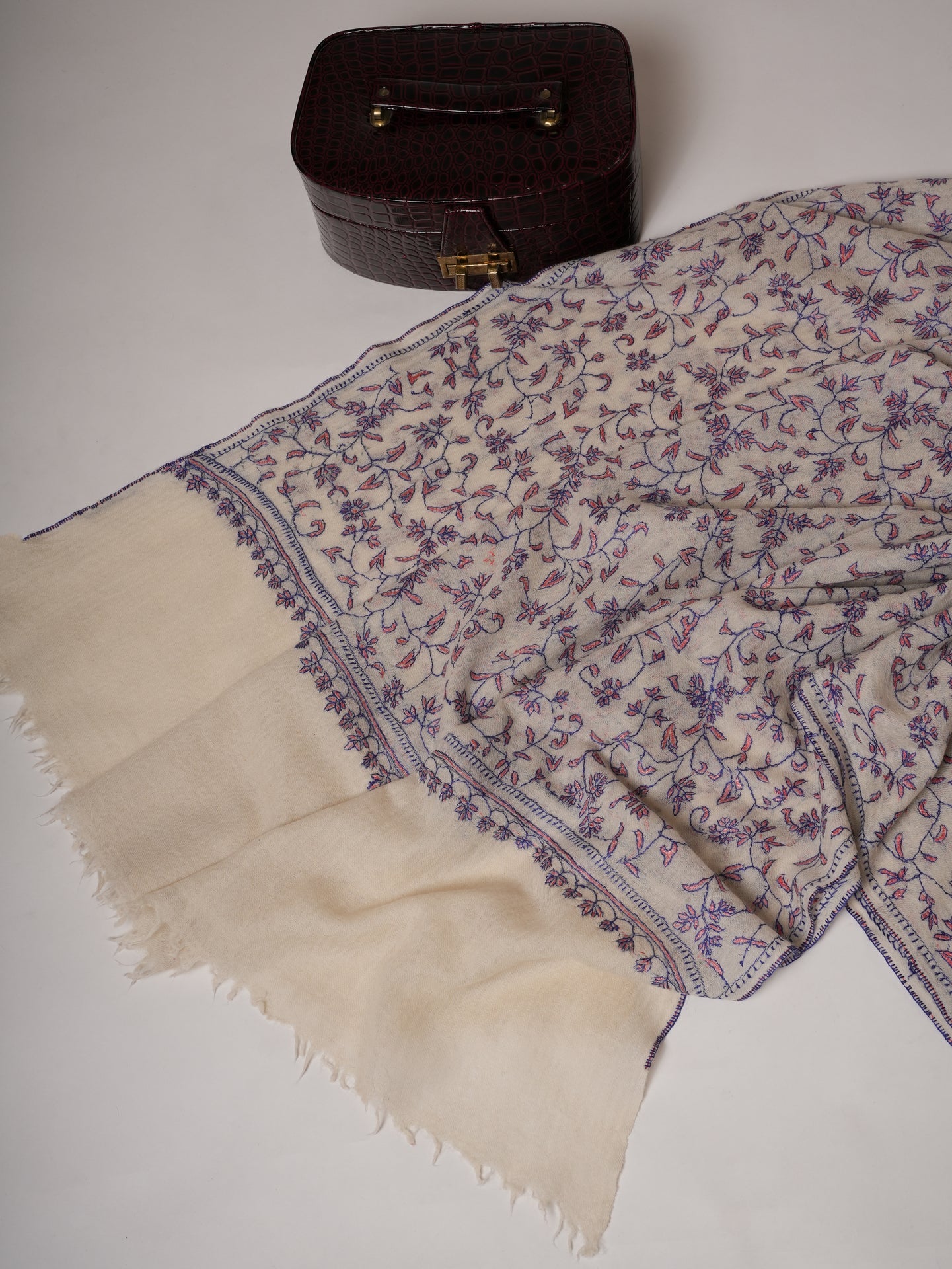 All Over Hand Embroidered Lightweight Boiled Wool Shawl Shahkaar
