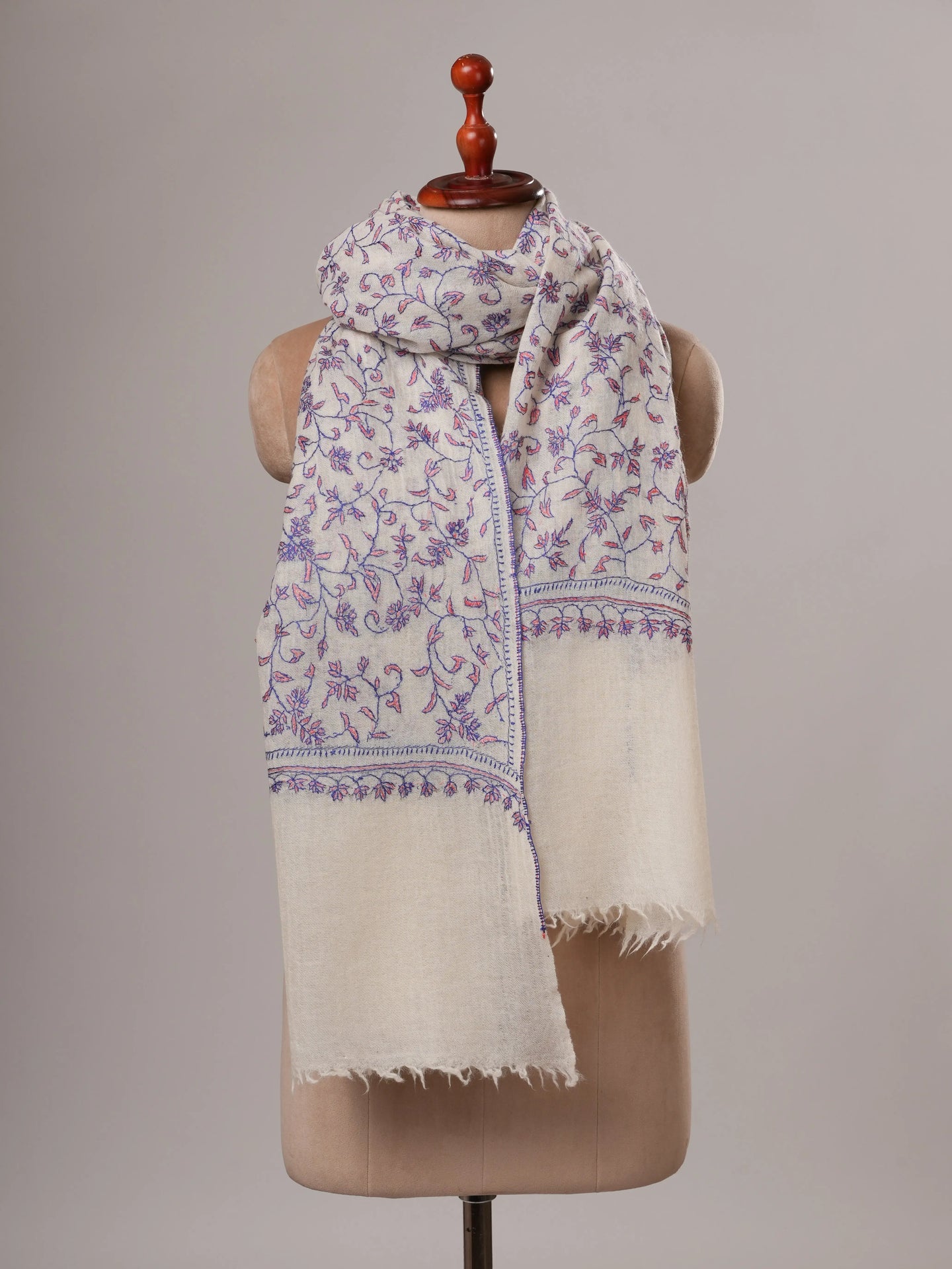 All Over Hand Embroidered Lightweight Boiled Wool Shawl Shahkaar