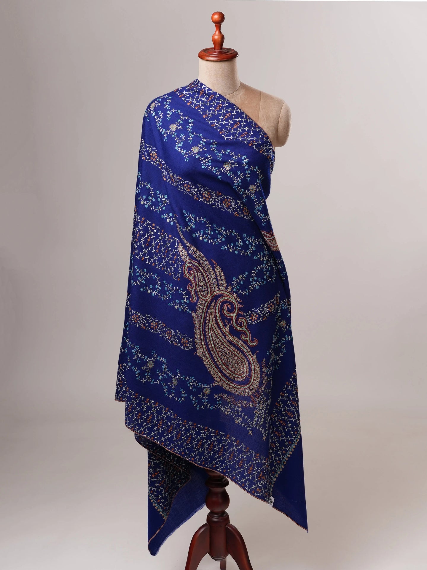 Fine Wool Blue Shawl with Intricate All Over Embroidery Shahkaar