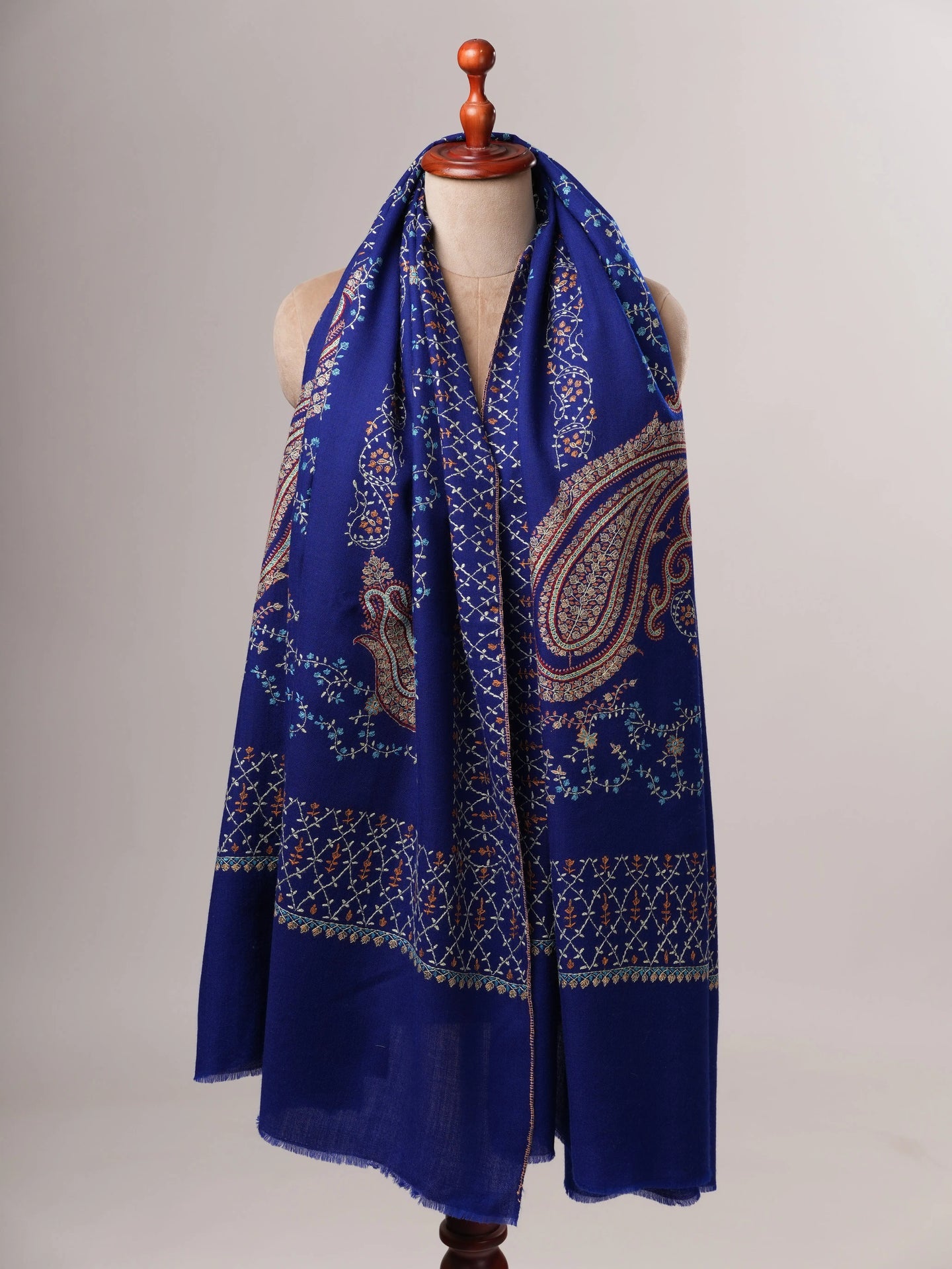 Fine Wool Blue Shawl with Intricate All Over Embroidery Shahkaar