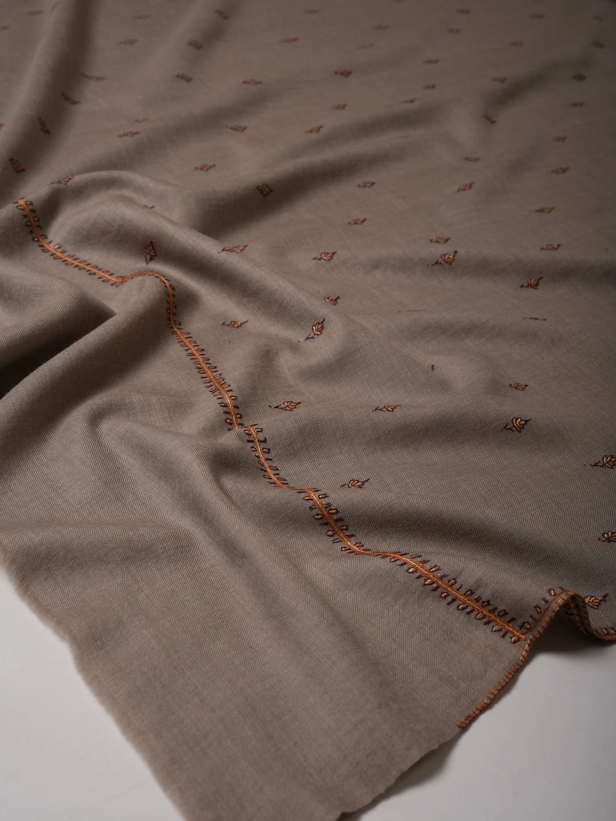 Fine Wool Shawl with Hand Embroidered Machie Booti Motifs Shahkaar