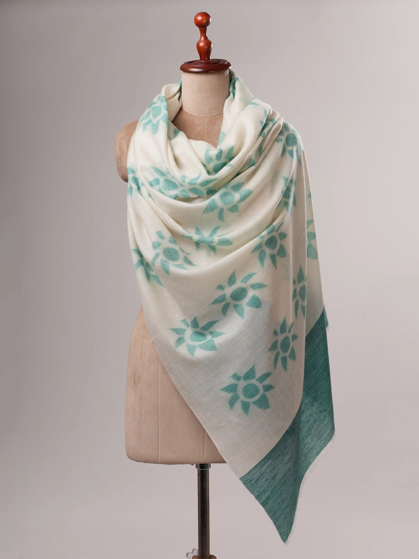 Artisan Crafted Ikat Pashmina Shawl with Floral Weave Shahkaar