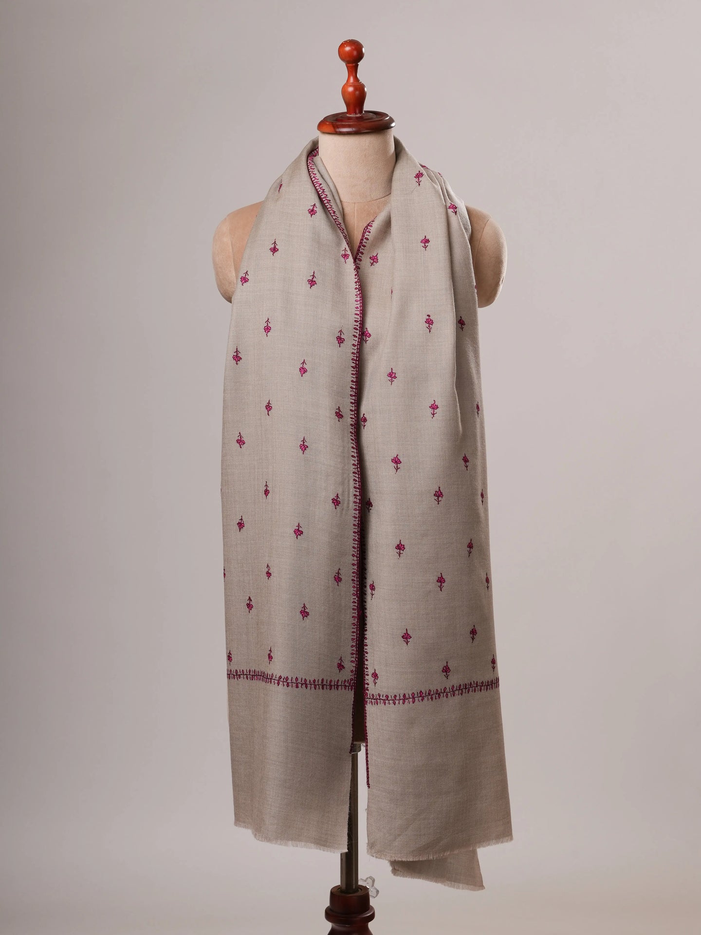 Grey Machie Booti Hand Embroidered Fine Wool Shawl Shahkaar