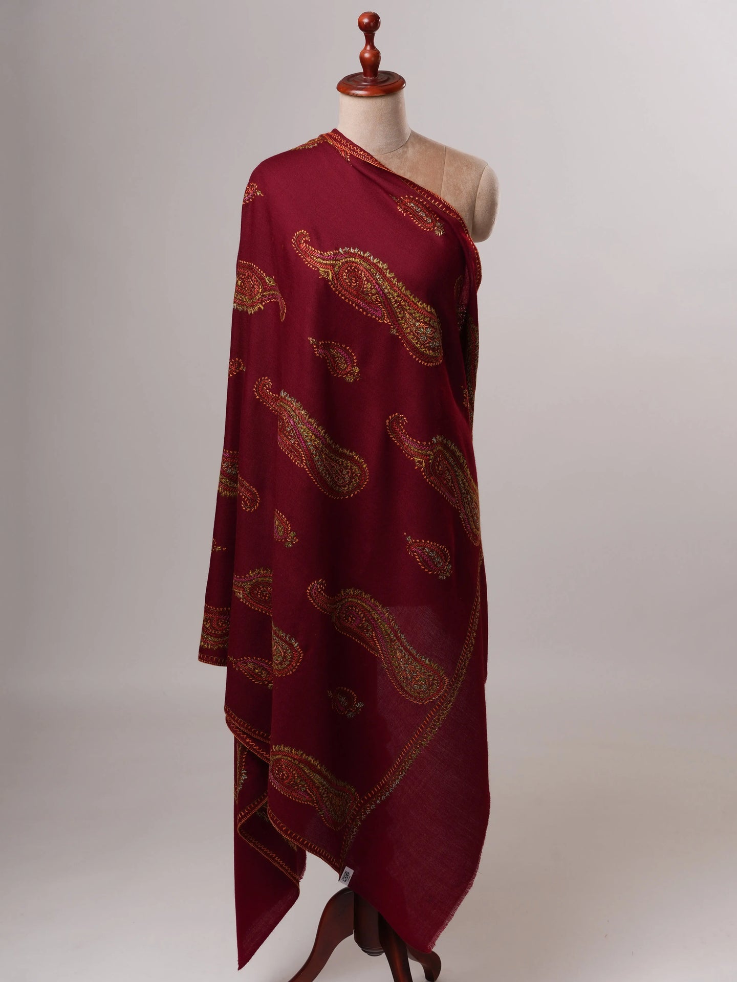 Handcrafted Maroon Fine Wool Shawl with Paisley Embroidery Shahkaar