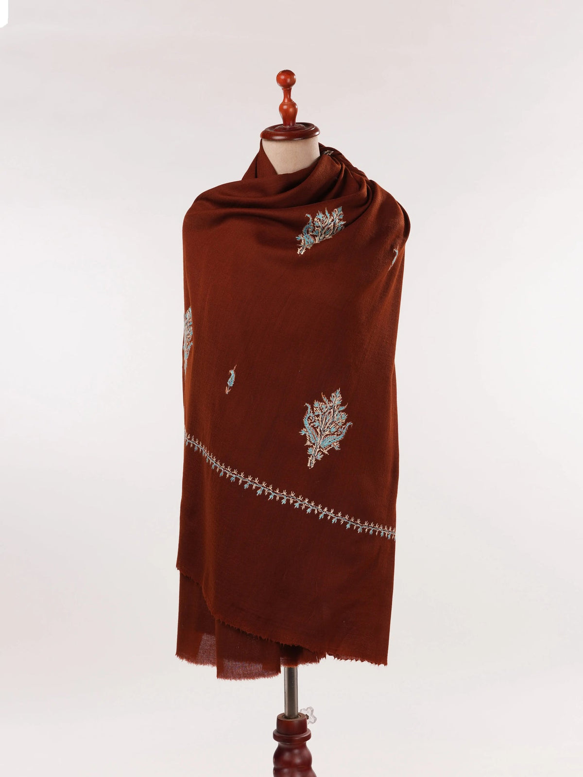 Maroon Fine Wool Kashmiri Shawl with Aksi Buteh Hand Sozni Embroidery Shahkaar.com