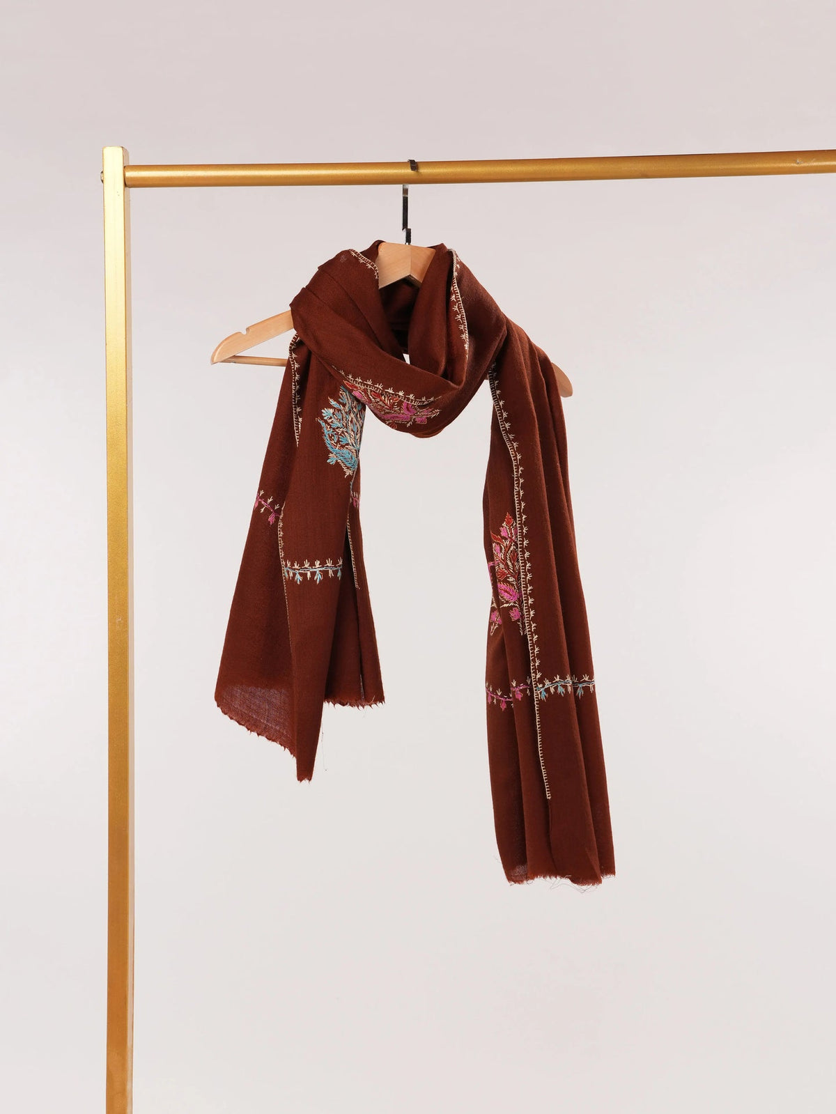 Maroon Fine Wool Kashmiri Shawl with Aksi Buteh Hand Sozni Embroidery Shahkaar.com