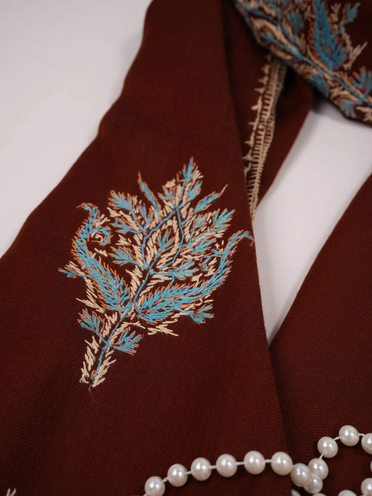 Maroon Fine Wool Kashmiri Shawl with Aksi Buteh Hand Sozni Embroidery Shahkaar.com