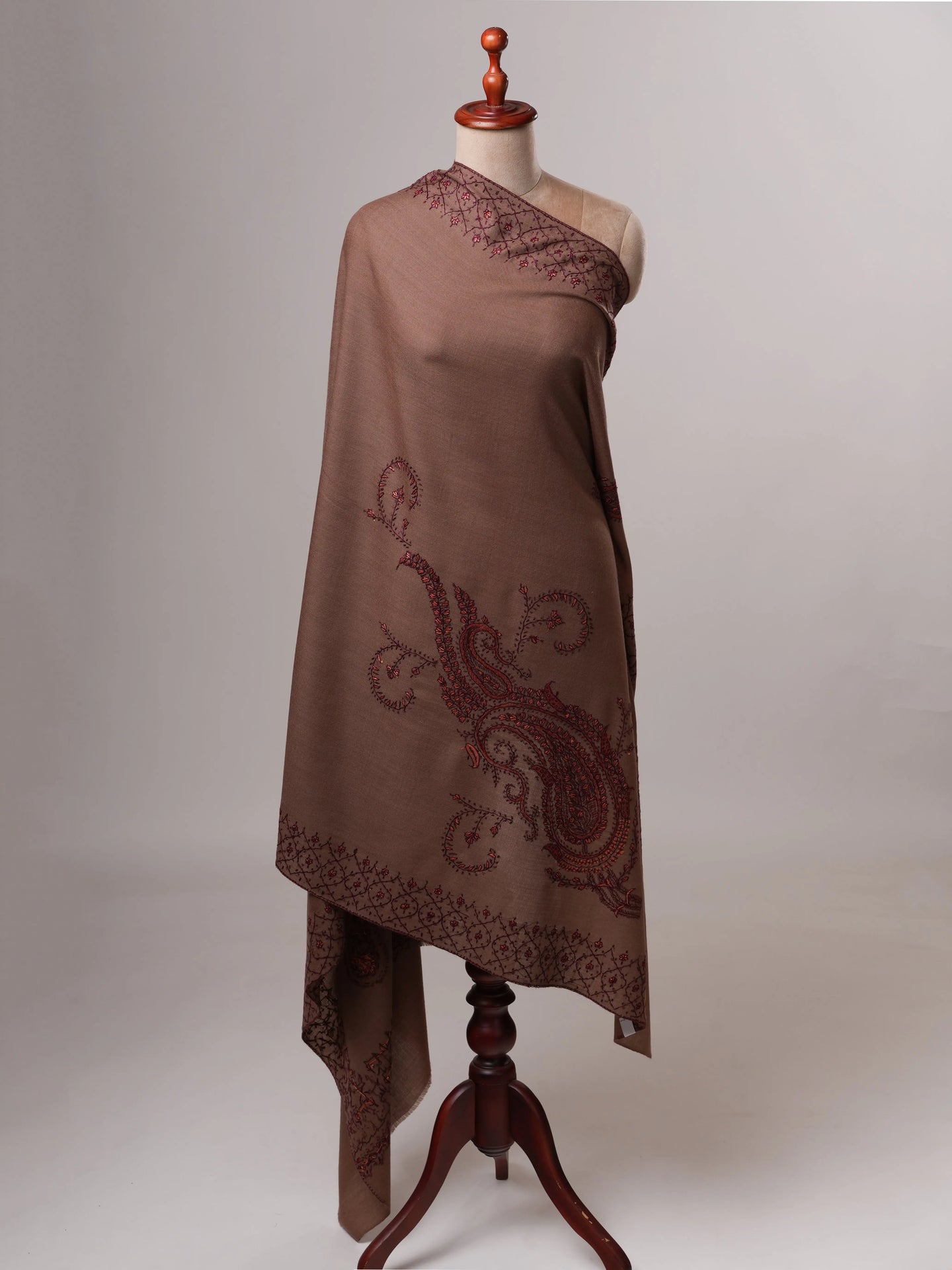 Fine Wool Shawl with Hand Embroidered Paisley Design Shahkaar