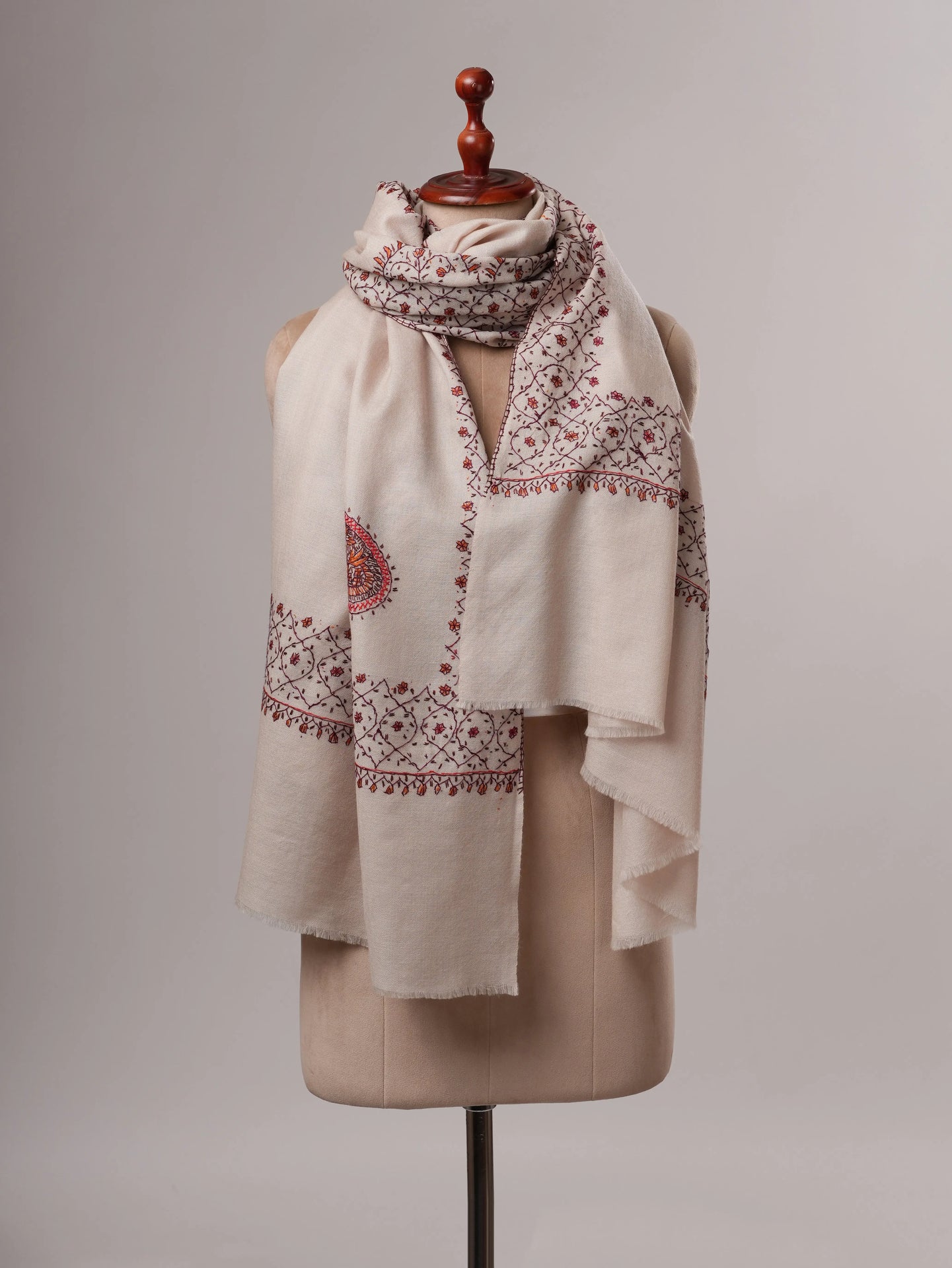 Fine Wool Shawl with Hand-Embroidered Classic Motif Shahkaar