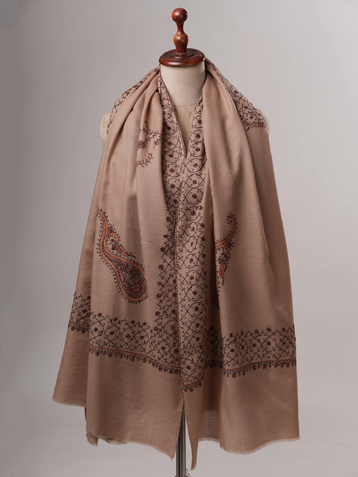 Hand Embroidered Fine Wool Shawl with Timeless Classic Motifs Shahkaar