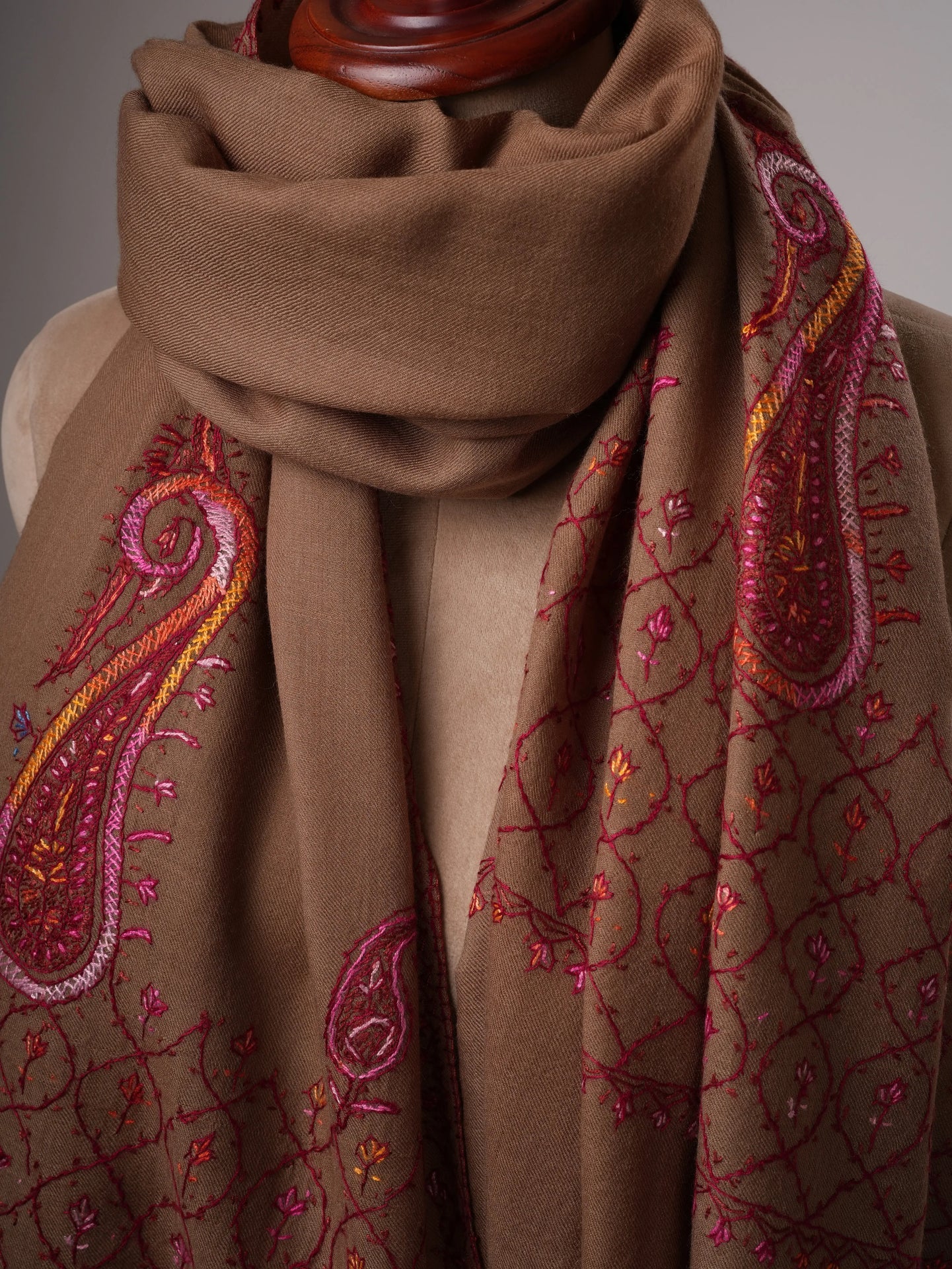 Fine Wool Shawl with Hand Embroidered Palla Motifs Shahkaar