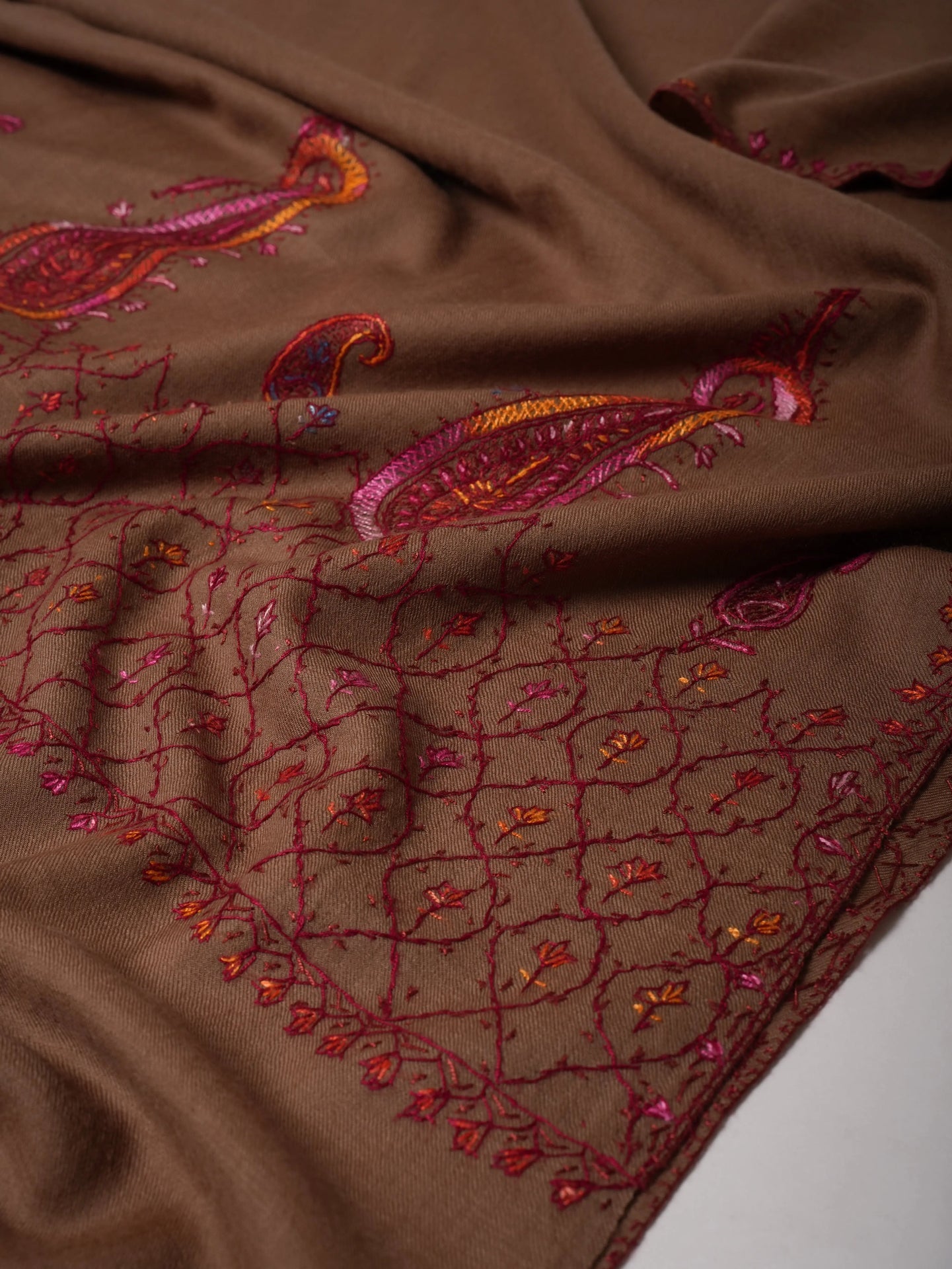 Fine Wool Shawl with Hand Embroidered Palla Motifs Shahkaar