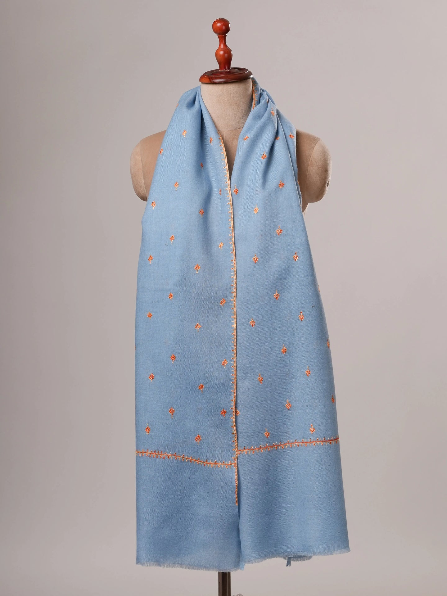 Baby Blue Fine Wool Machie Booti Shawl Shahkaar