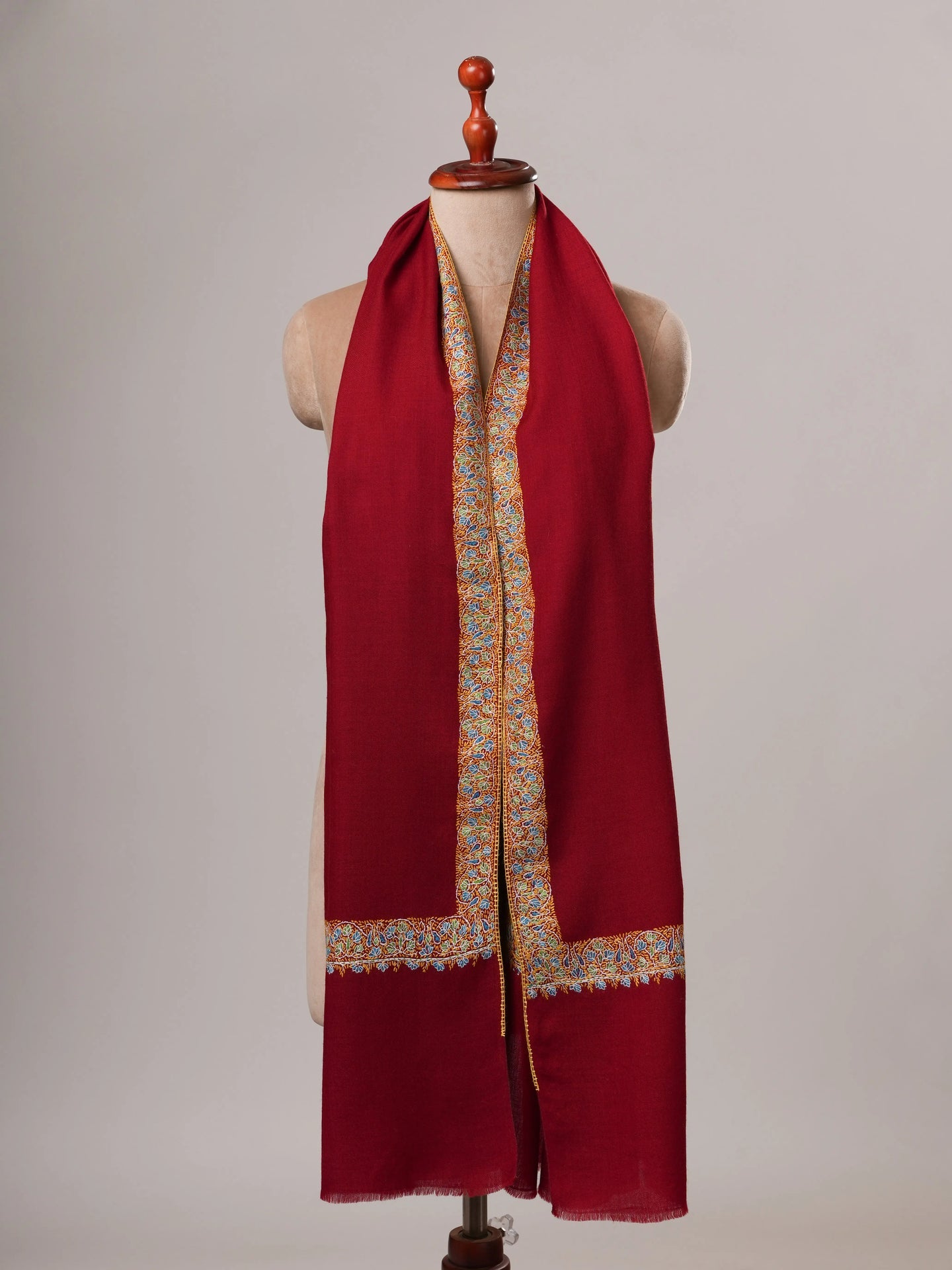 Red Neemdaur Hand Embroidered Pure Wool Soft Shawl Shahkaar