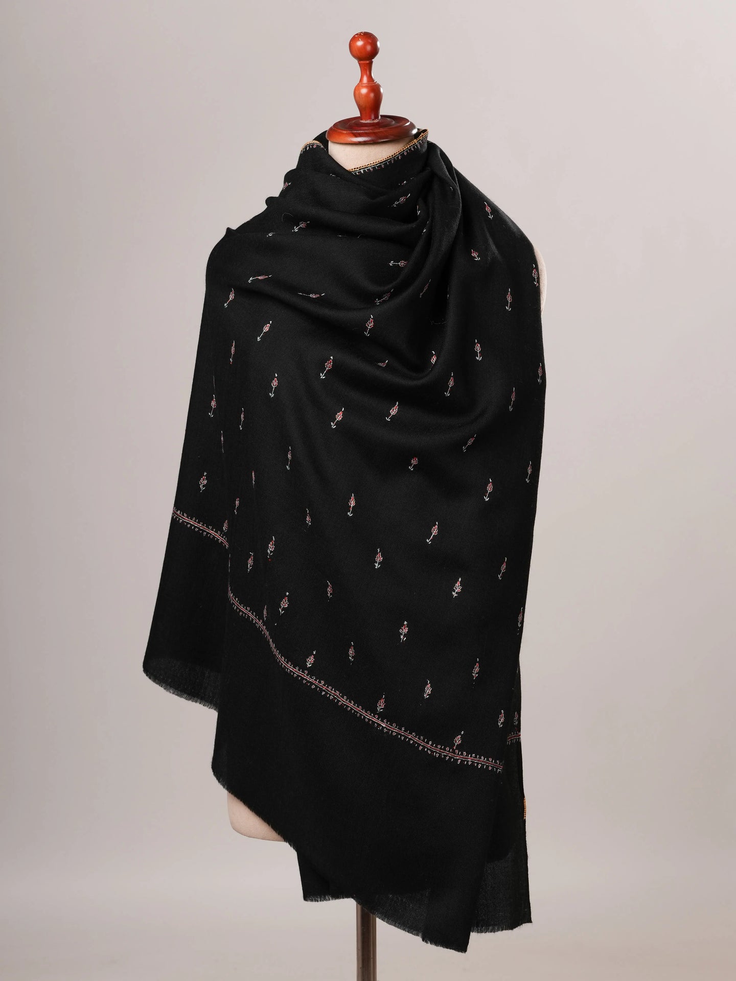 Fine Wool Black Kashmiri Machie Booti Shawl Shahkaar Global