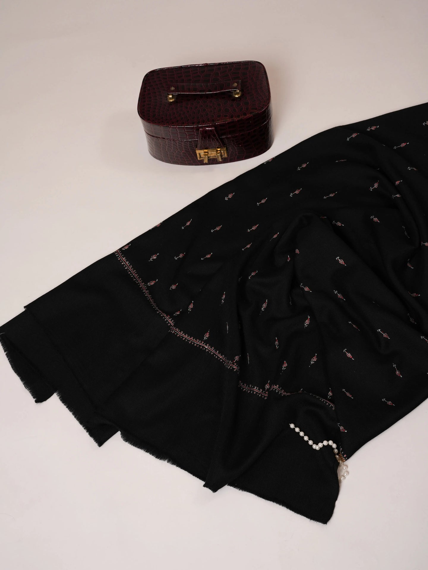 Fine Wool Black Kashmiri Machie Booti Shawl Shahkaar Global