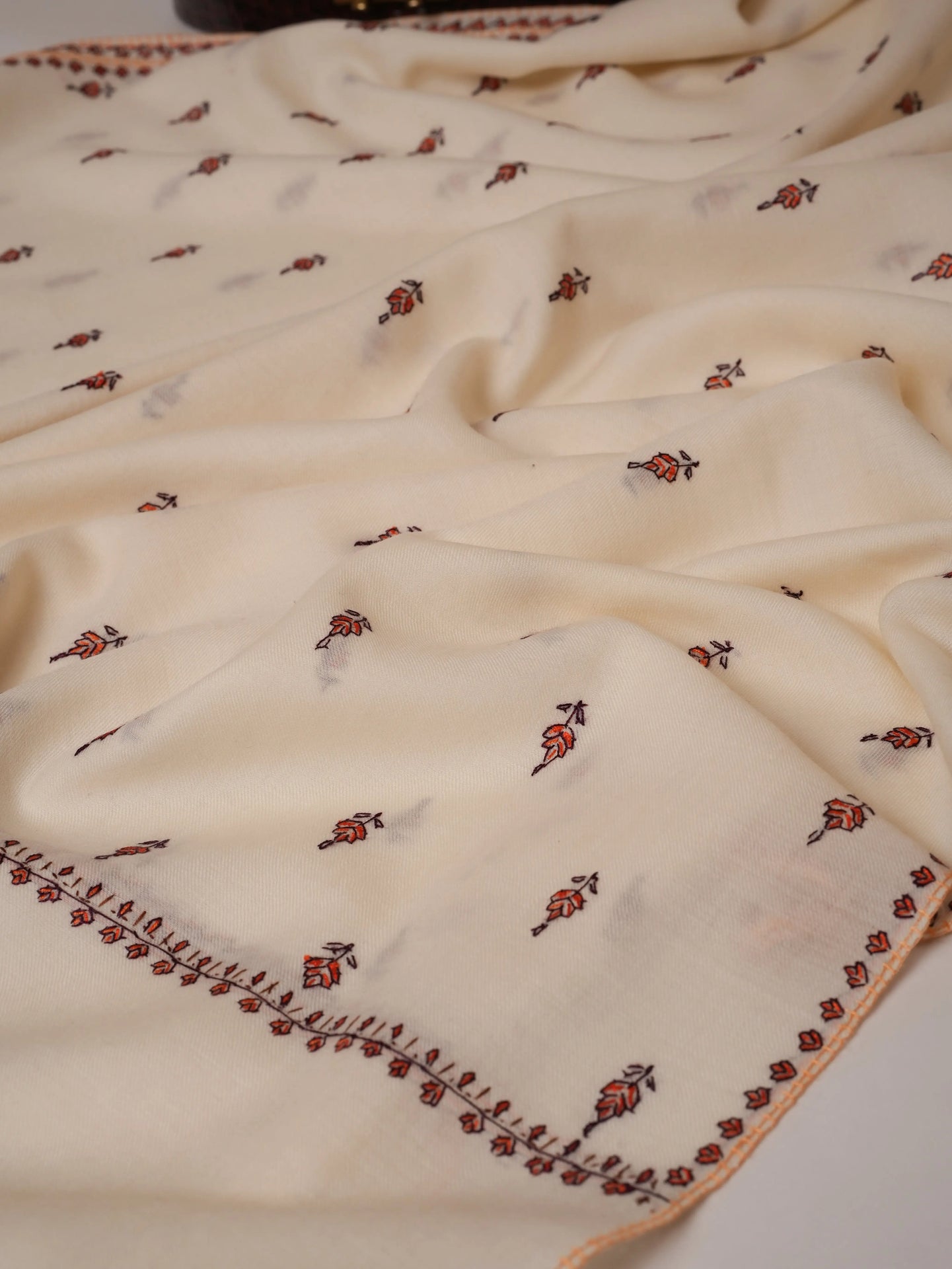 Ivory Soft Fine Wool Shawl with Hand Embroidery Shahkaar Global