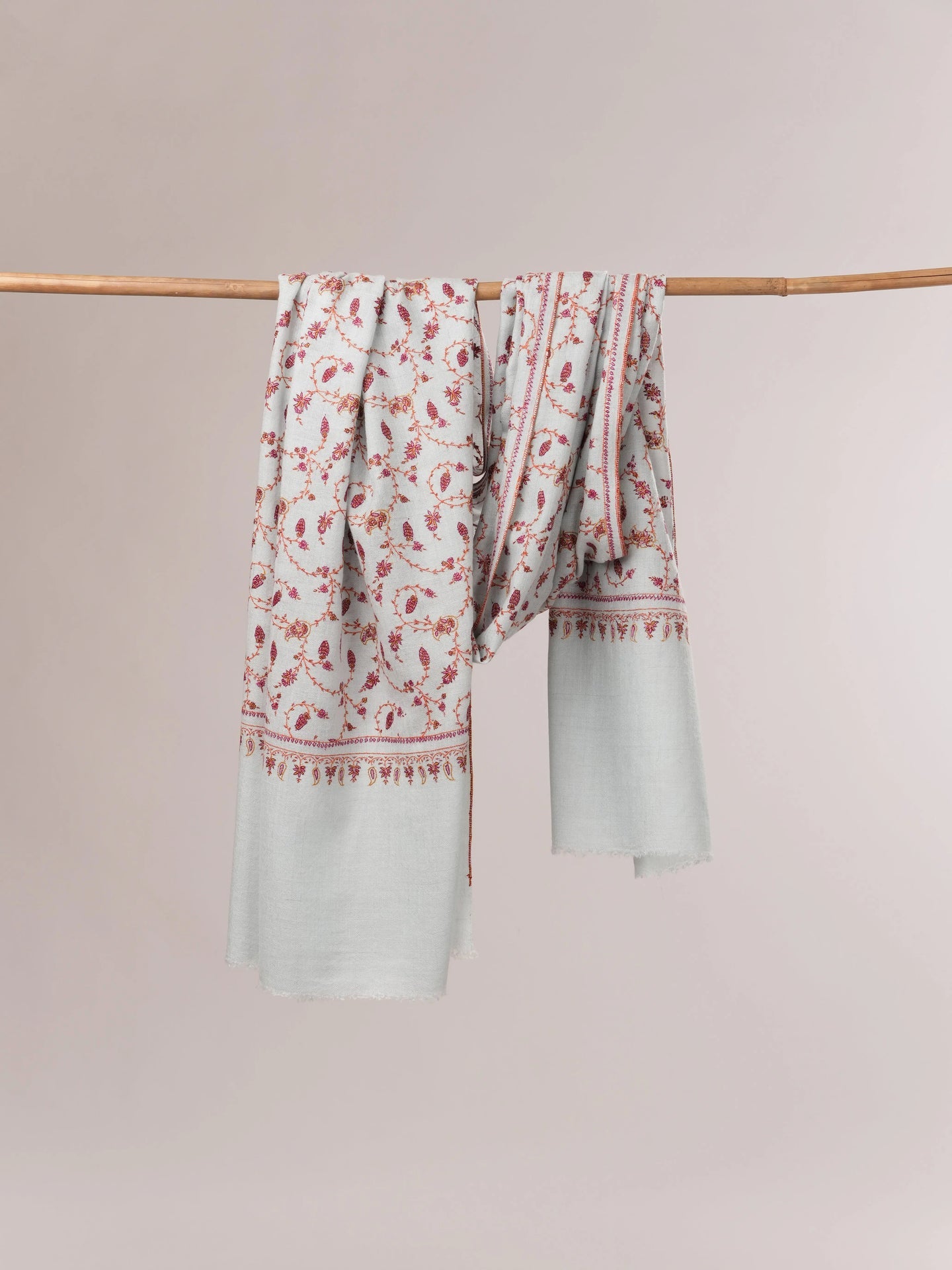 Baby Blue Authentic Pashmina Shawl with Floral Hand Embroidery Shahkaar.com