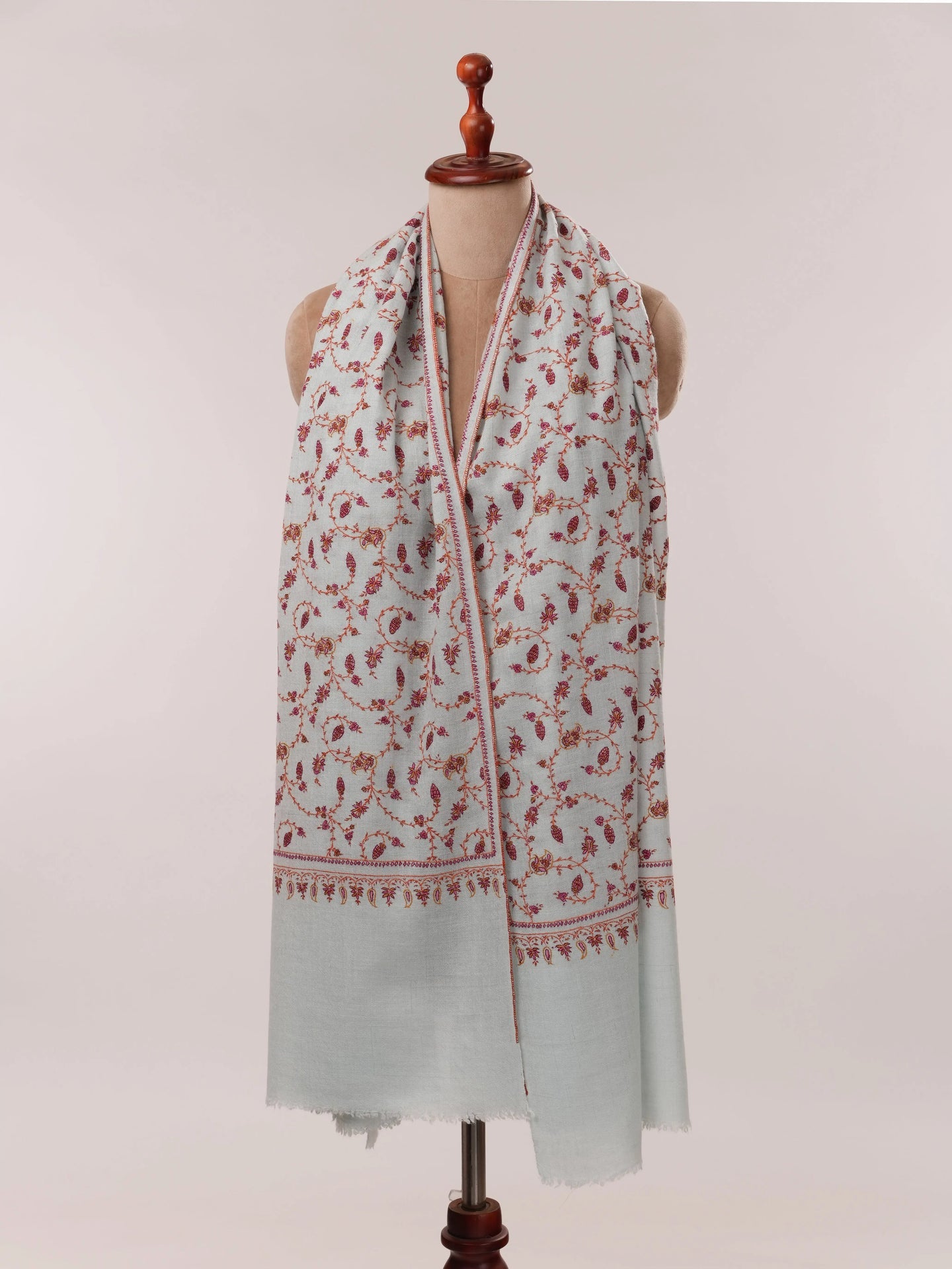 Baby Blue Authentic Pashmina Shawl with Floral Hand Embroidery Shahkaar.com