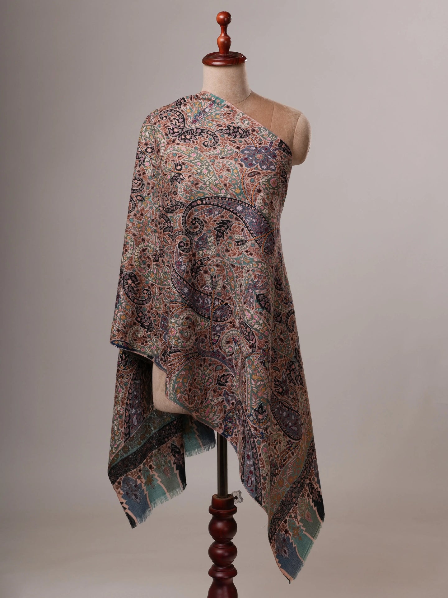 Handpainted Baby Soft Cashmere Scarf with Hook Hand Embroidery Shahkaar