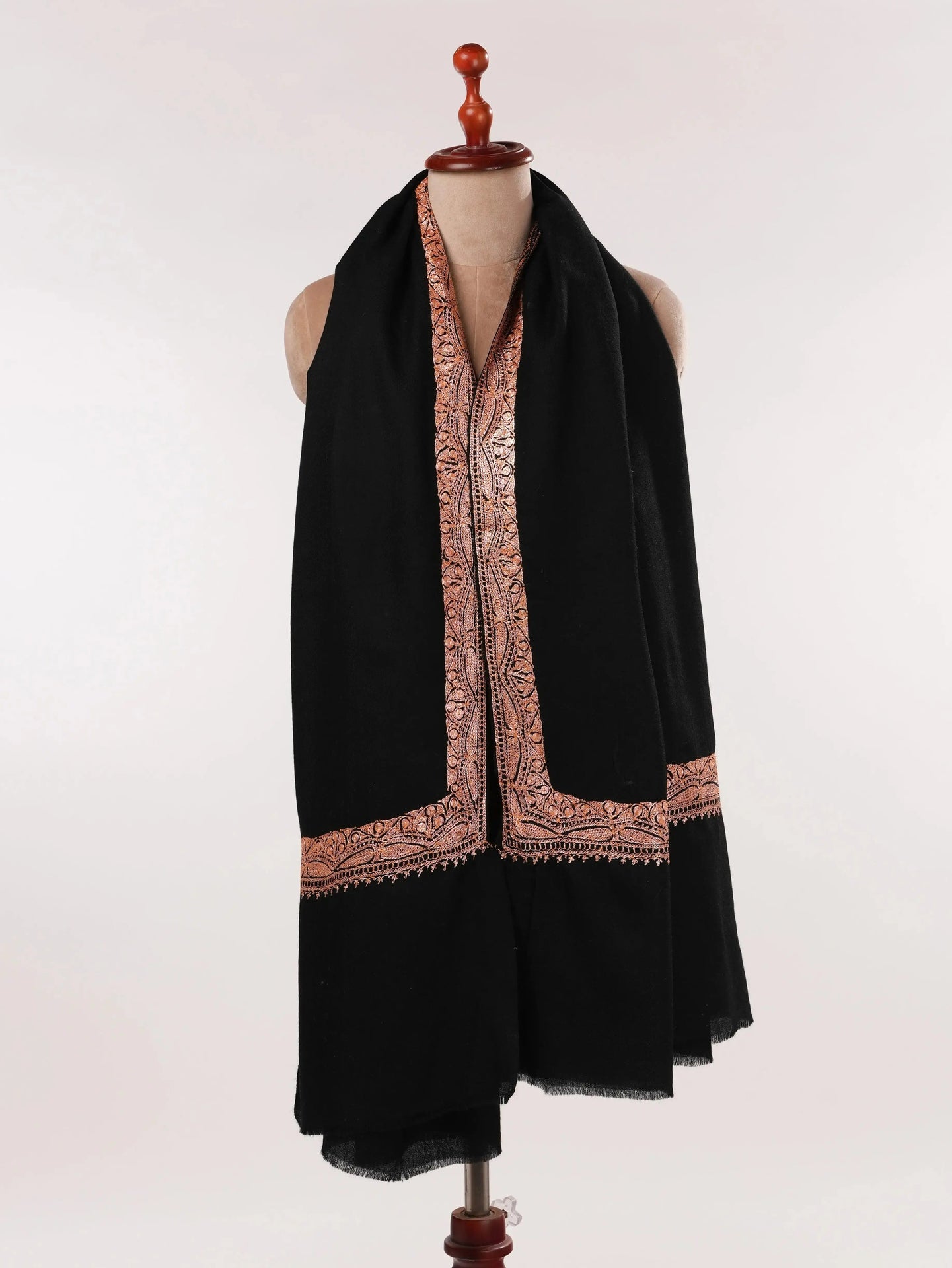 Hand Tilla Embroidery Black Pure Wool Soft Shawl Shahkaar.com