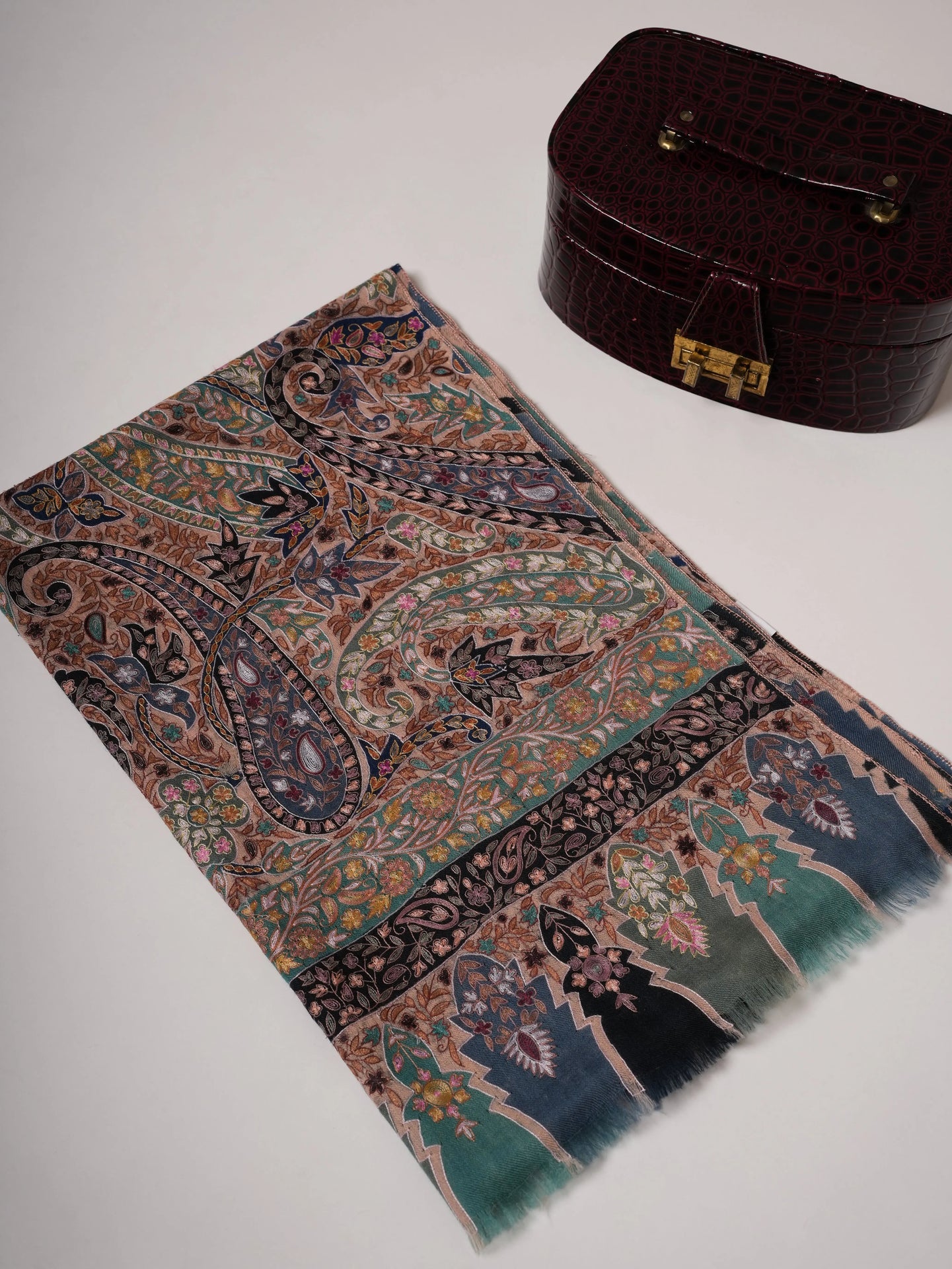 Handpainted Baby Soft Cashmere Scarf with Hook Hand Embroidery Shahkaar