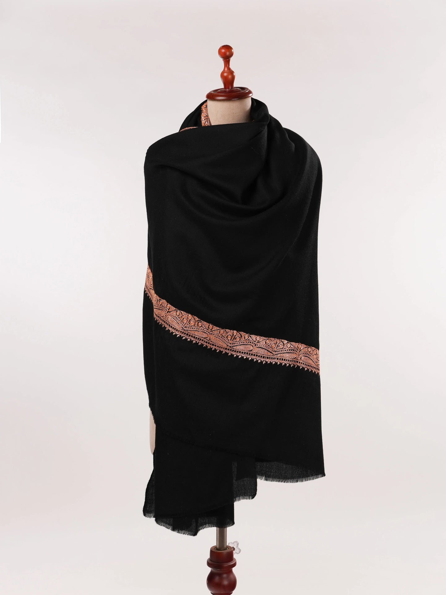 Hand Tilla Embroidery Black Pure Wool Soft Shawl Shahkaar.com