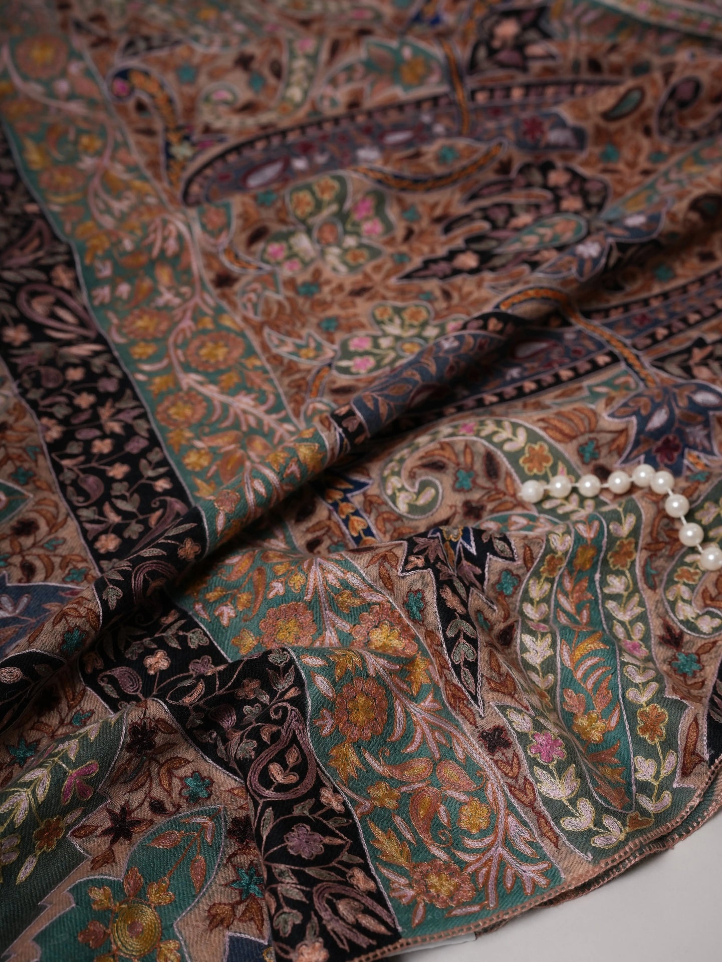 Handpainted Baby Soft Cashmere Scarf with Hook Hand Embroidery Shahkaar