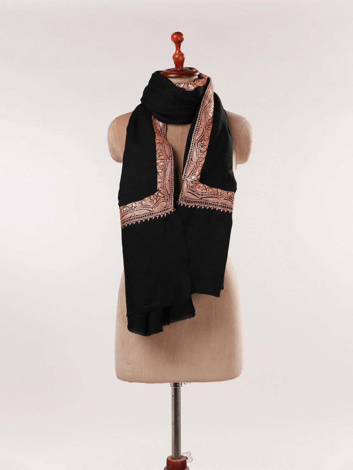 Hand Tilla Embroidery Black Pure Wool Soft Shawl Shahkaar.com
