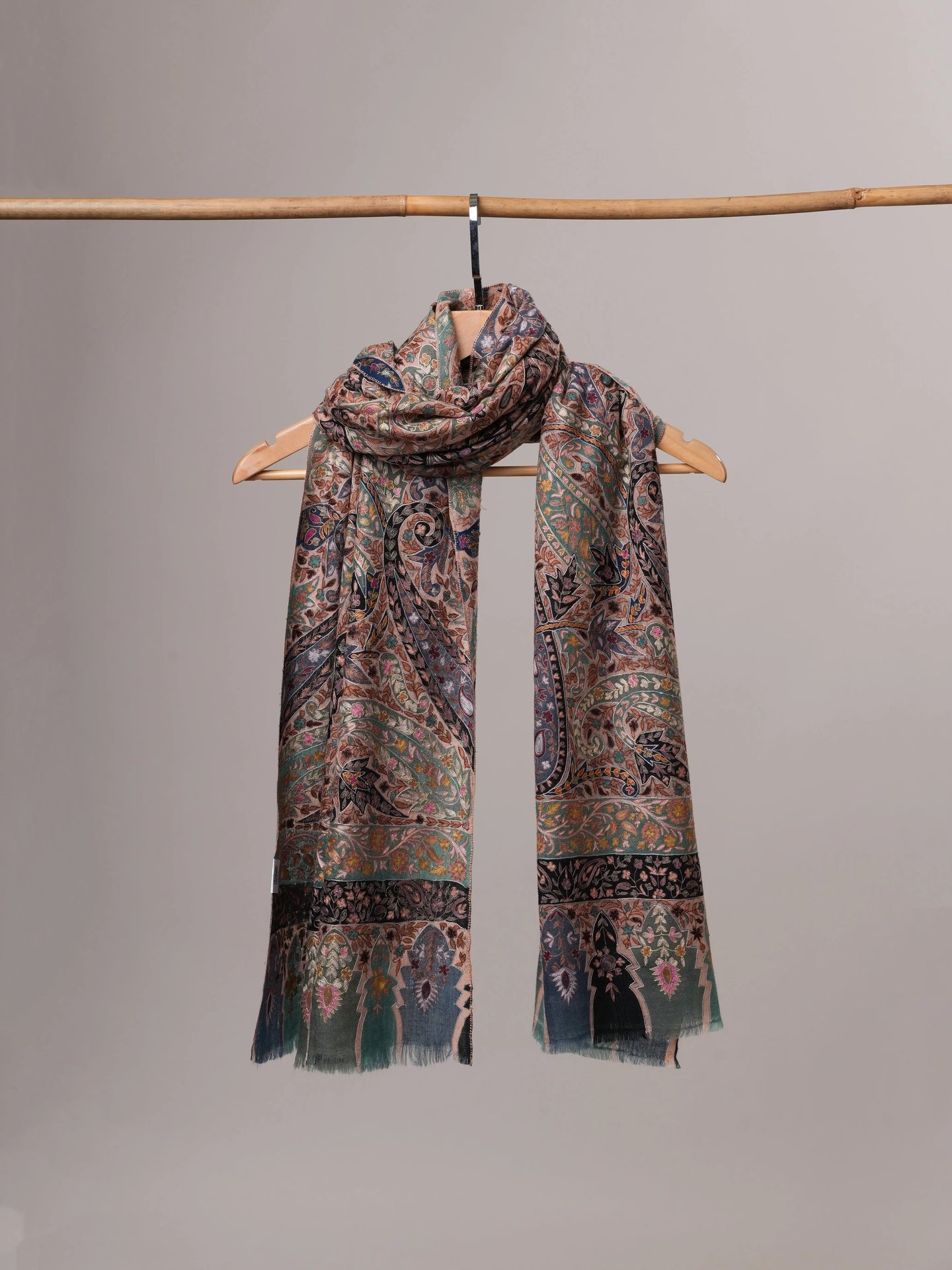 Handpainted Baby Soft Cashmere Scarf with Hook Hand Embroidery Shahkaar