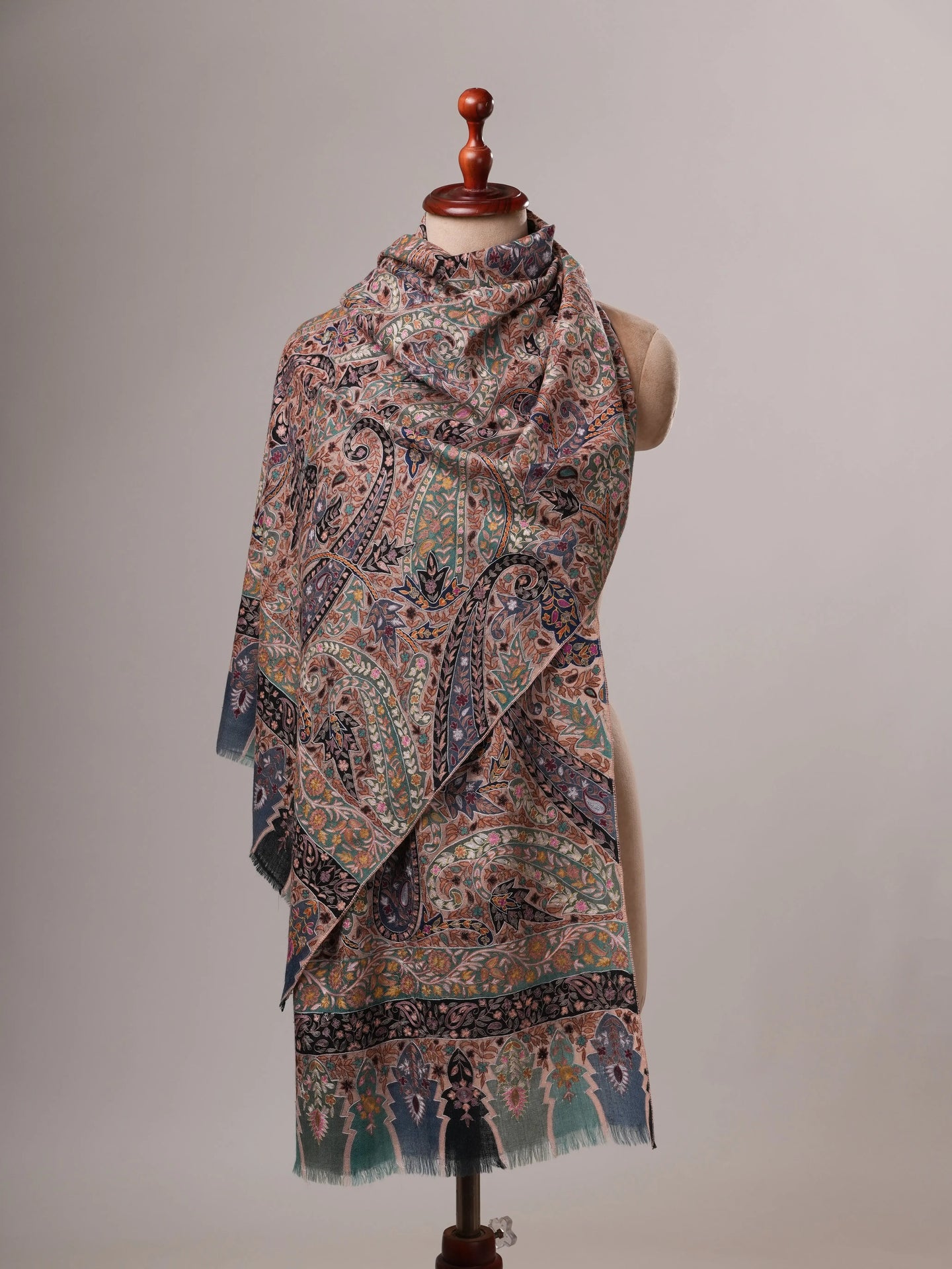 Handpainted Baby Soft Cashmere Scarf with Hook Hand Embroidery Shahkaar
