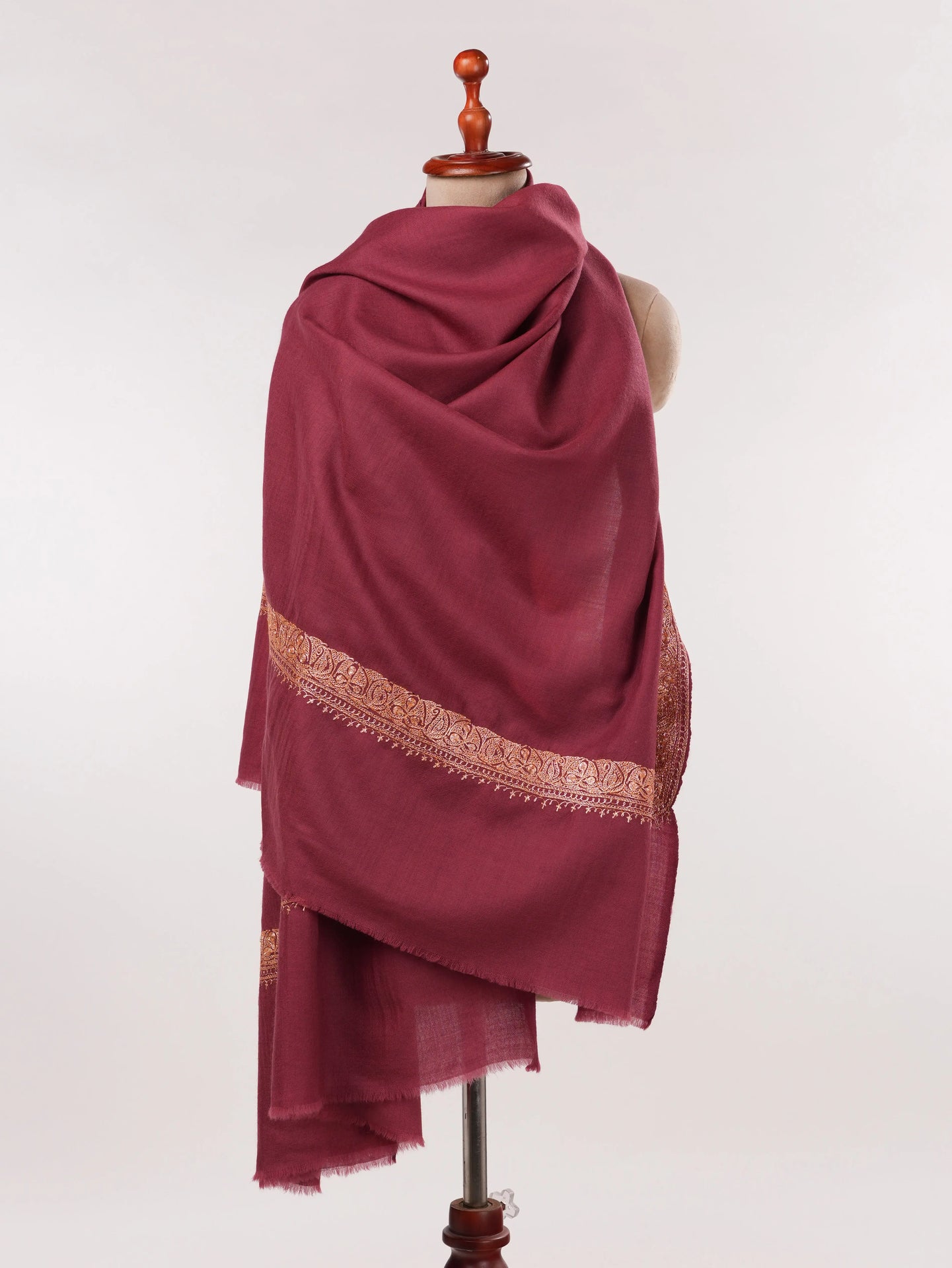 Hand Tilla Embroidery Dusty Rose Kashmiri Fine Wool Shawl Shahkaar.com