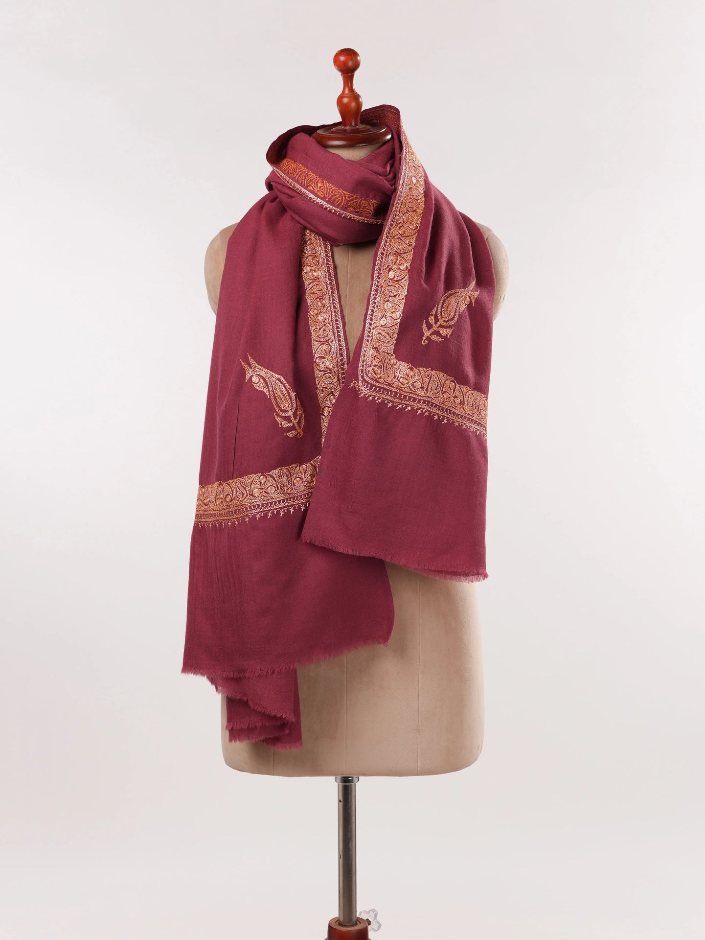 Hand Tilla Embroidery Dusty Rose Kashmiri Fine Wool Shawl Shahkaar.com