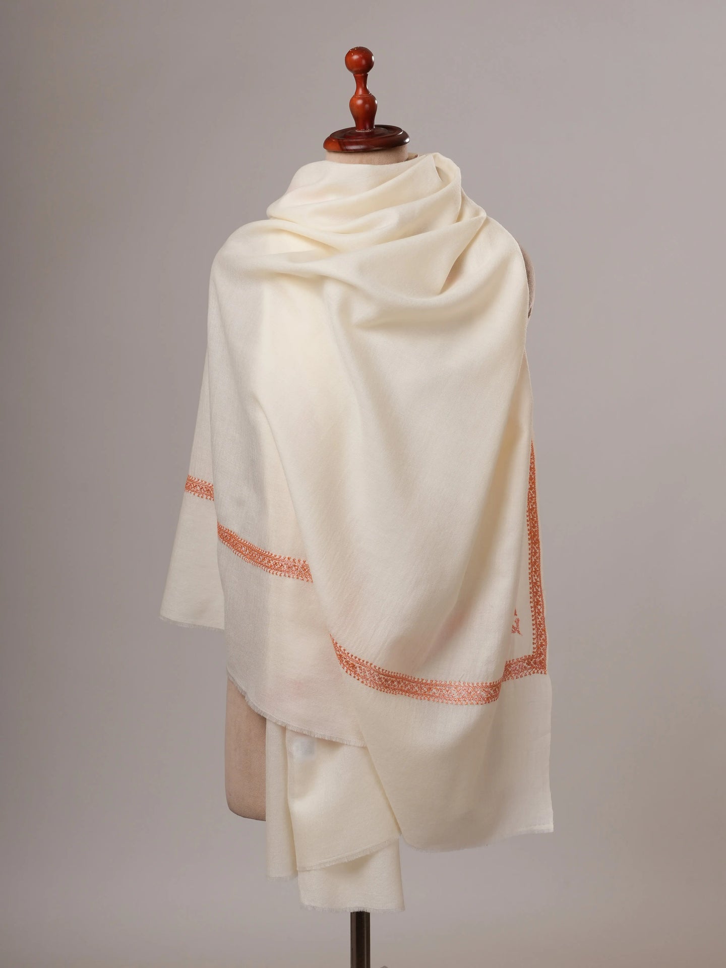 White Fine Wool Hashia Hand Embroidered Shawl Shahkaar