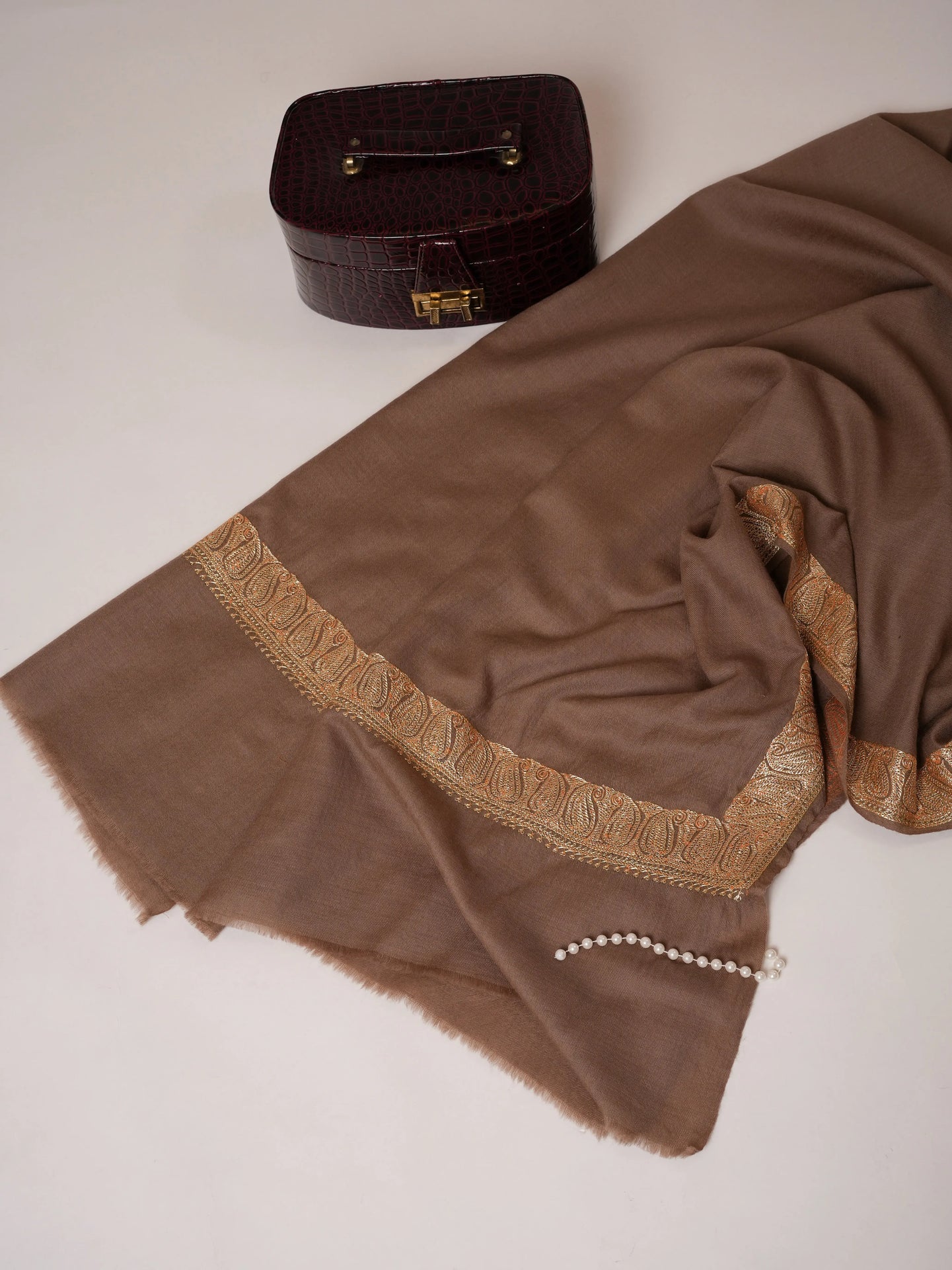 Toosh Color Fine Wool Neemdaur Gold Tilla Embroidery Shawl Shahkaar Global