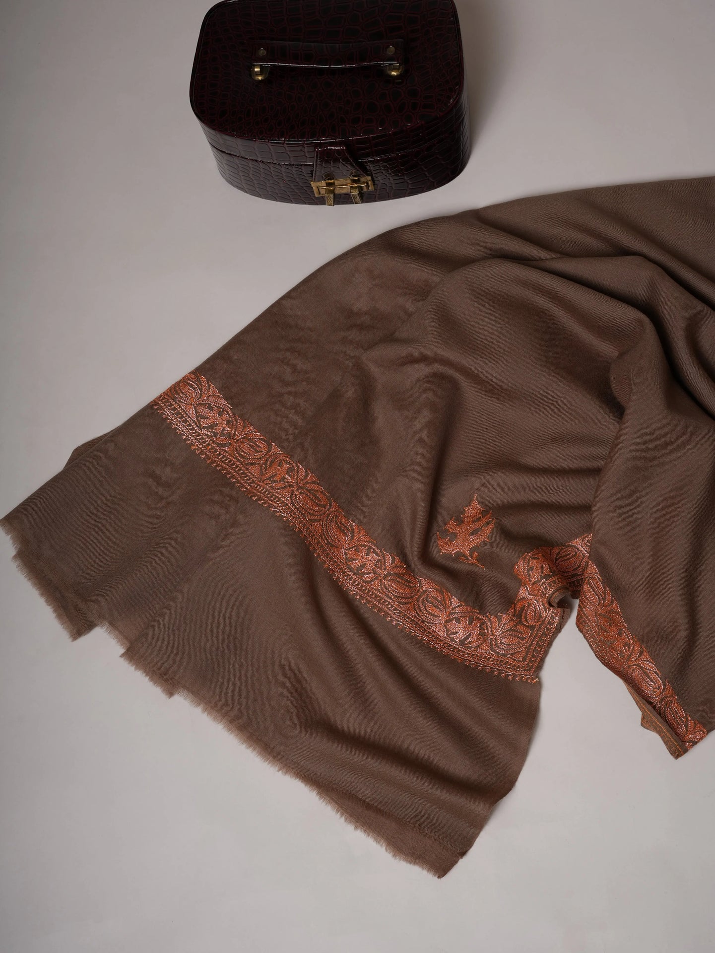 Toosh Color Hand Embroidered Neemdaur Tilla Fine Wool Shawl Shahkaar