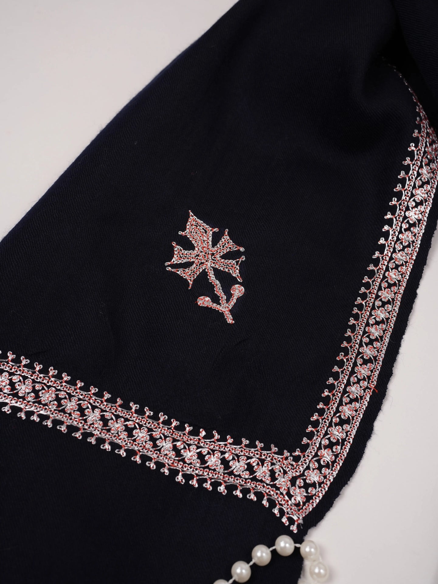 Baildar Hand Tilla Embroidered Dark Blue Authentic Fine Wool Shawl Shahkaar.com